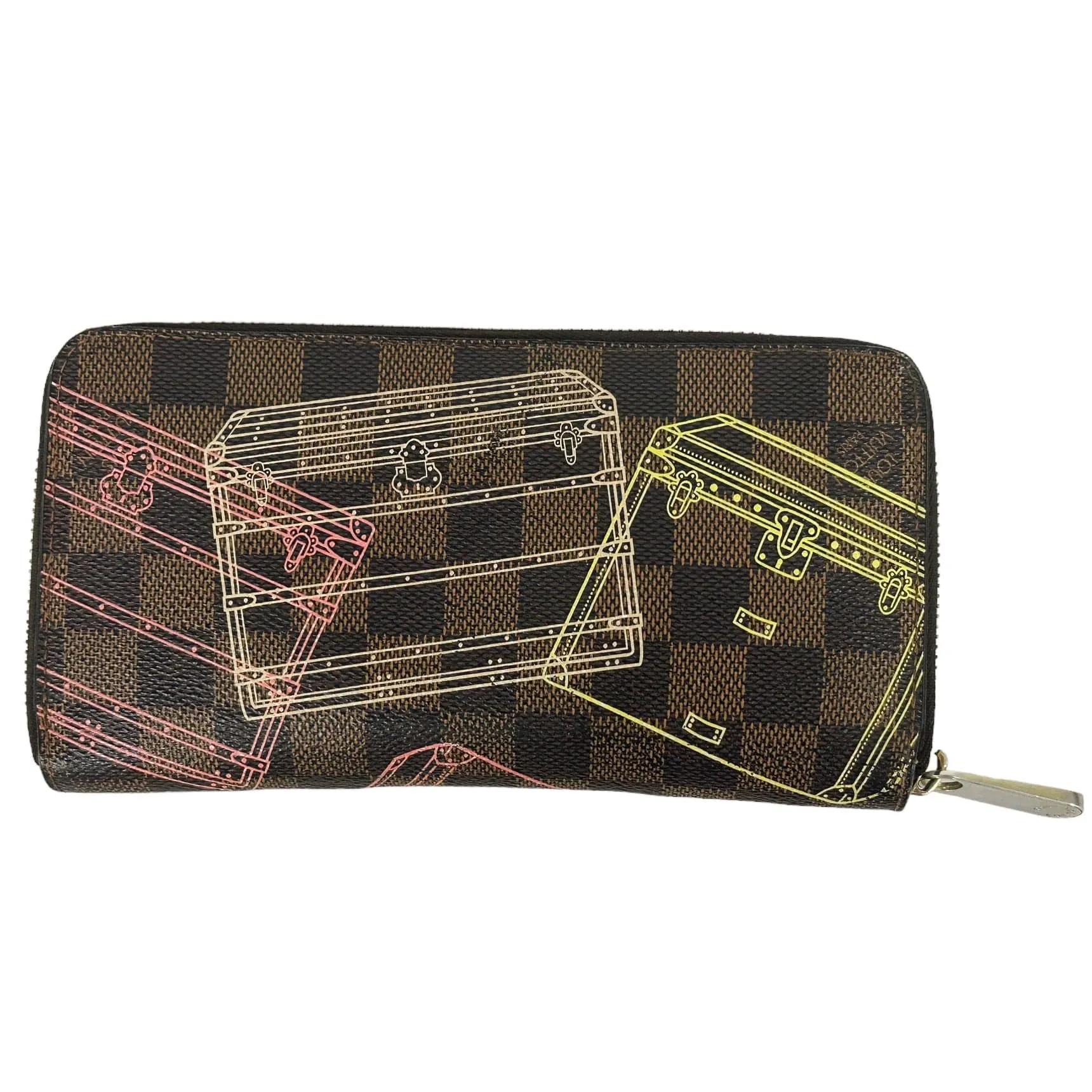 Louis Vuitton N63026 Brown Damier Tiger Illustration Zipper Round Wallet