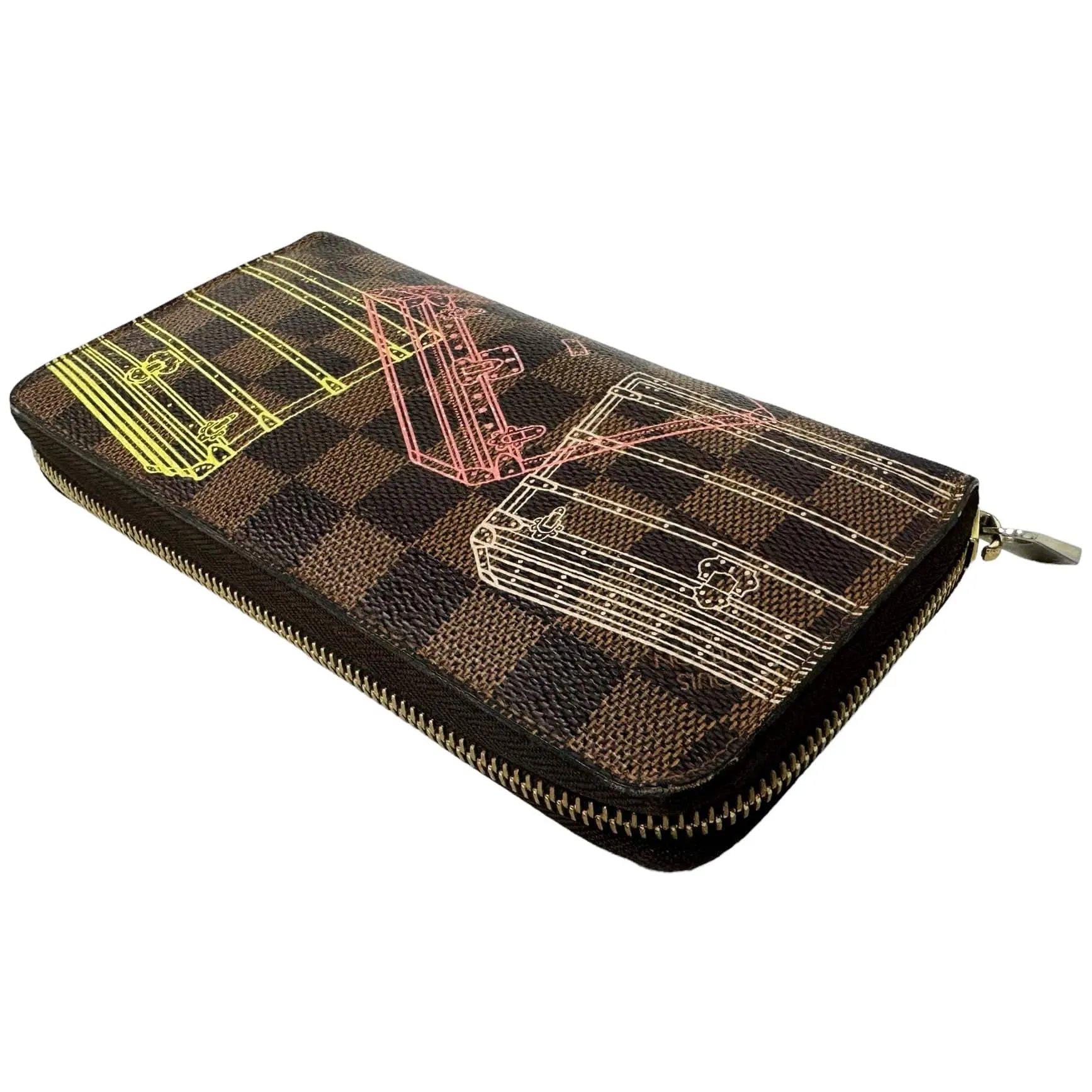 Louis Vuitton N63026 Brown Damier Tiger Illustration Zipper Round Wallet