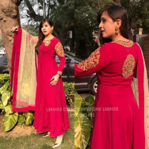 Maroon Embroidered Anarkali
