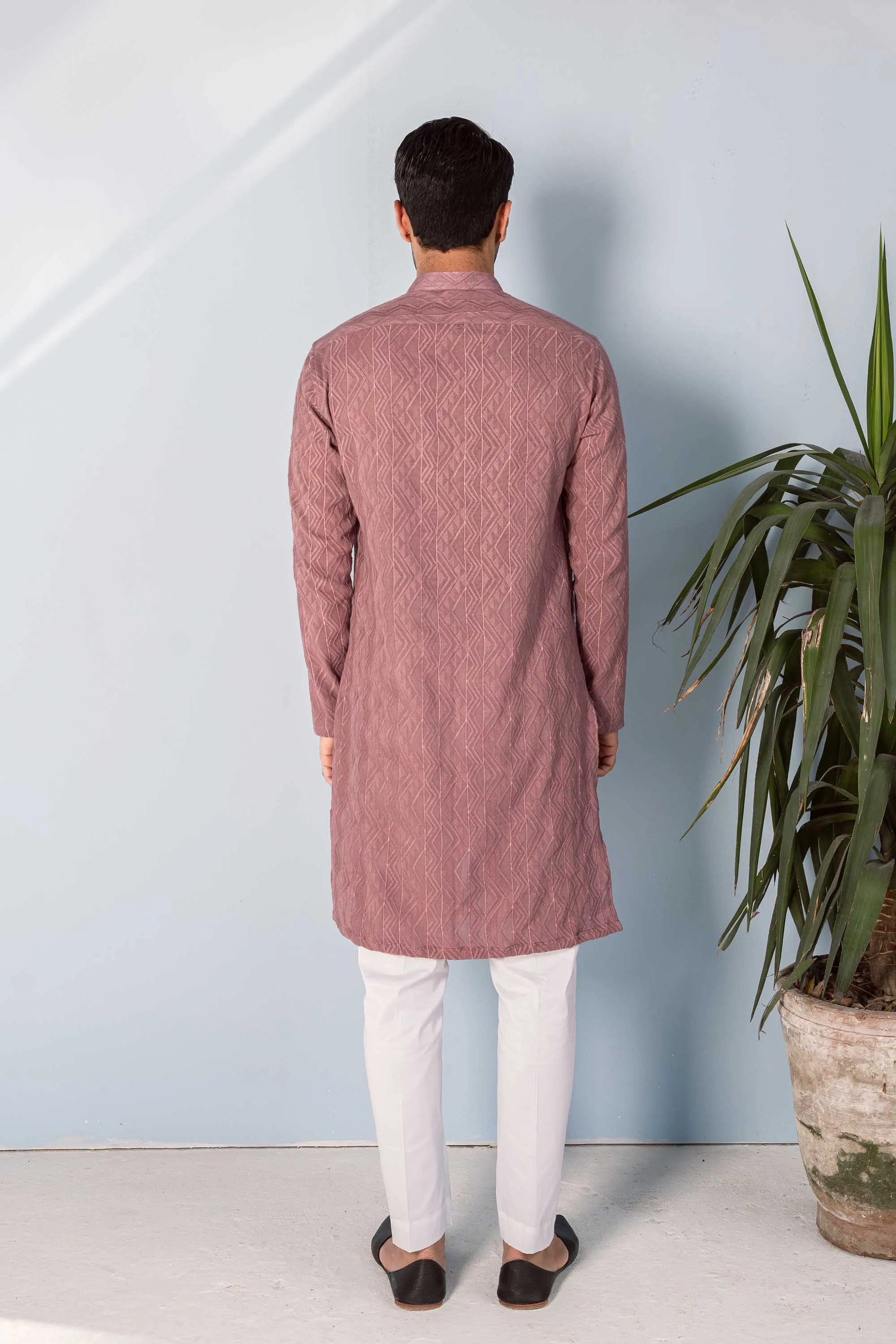 Mauve Embroidered Lawn Cotton Kurta: