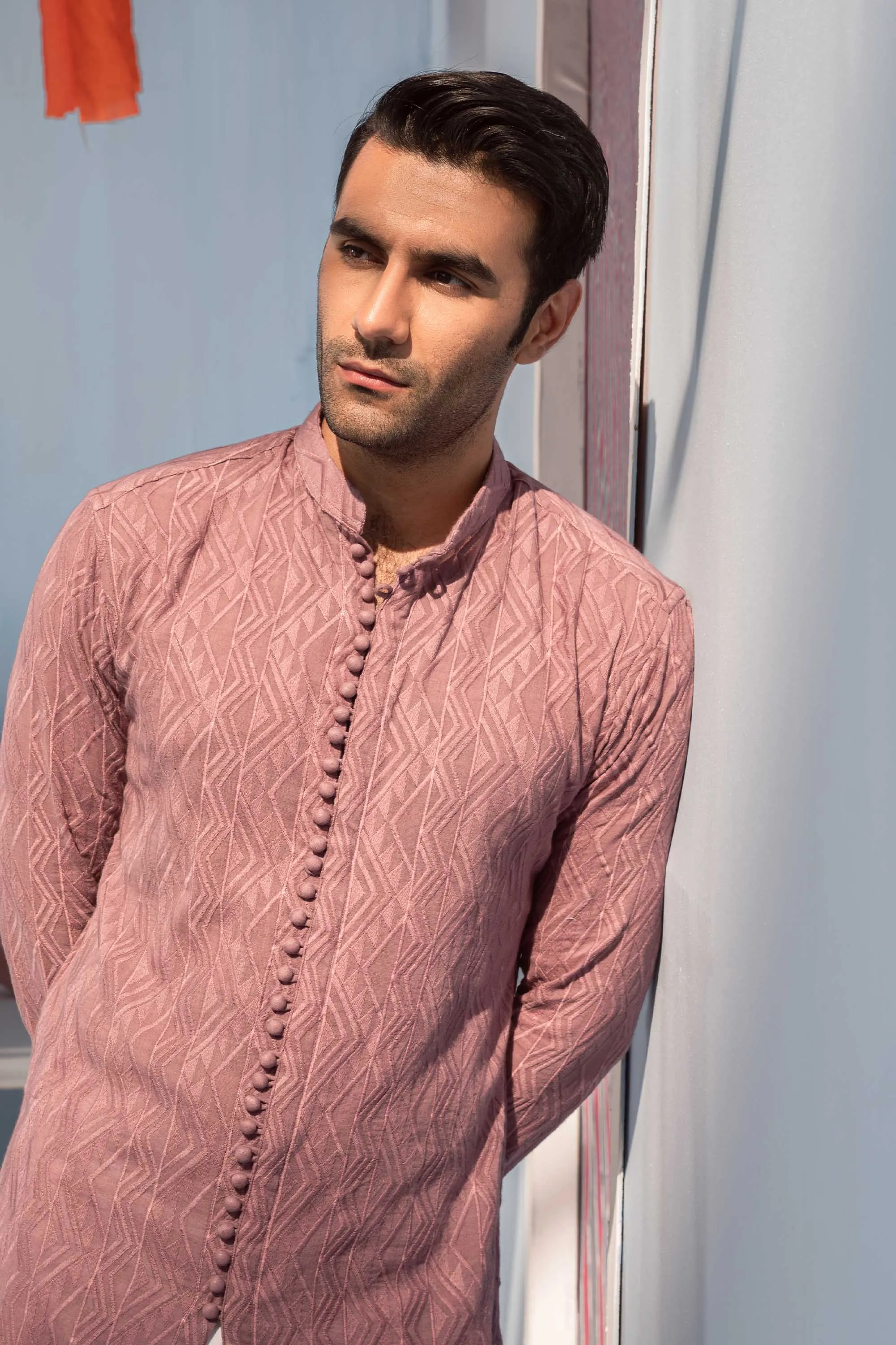Mauve Embroidered Lawn Cotton Kurta:
