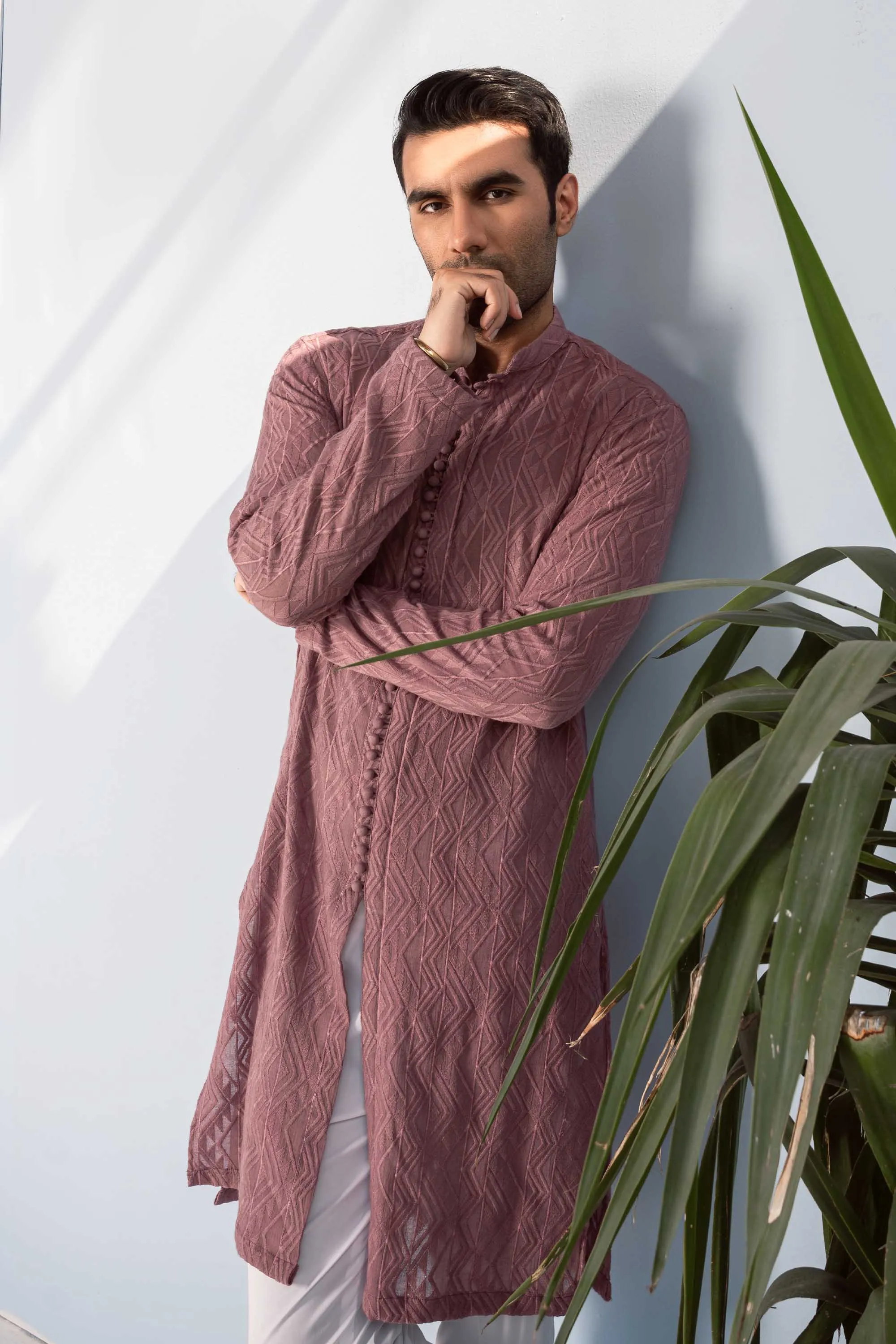 Mauve Embroidered Lawn Cotton Kurta: