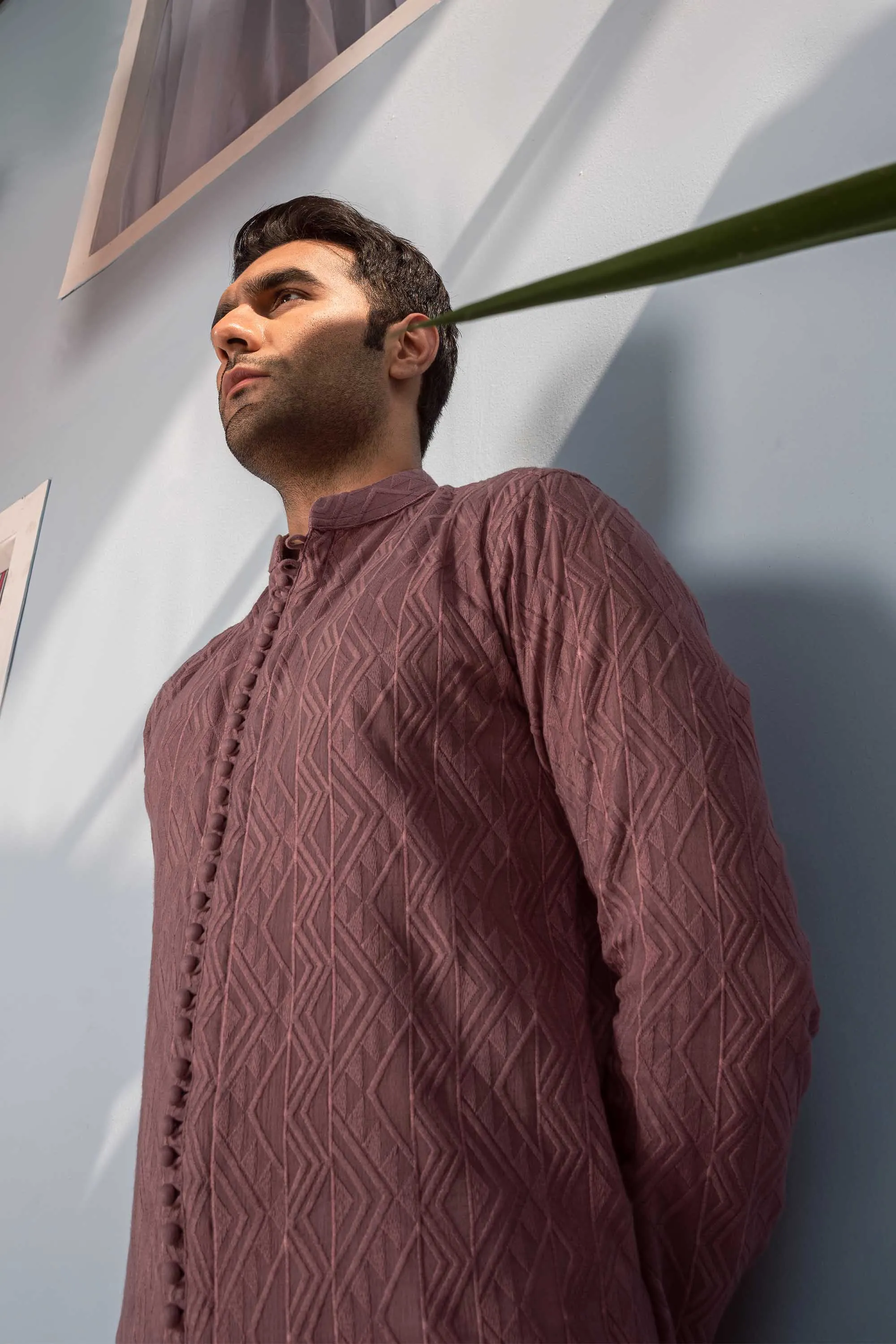 Mauve Embroidered Lawn Cotton Kurta: