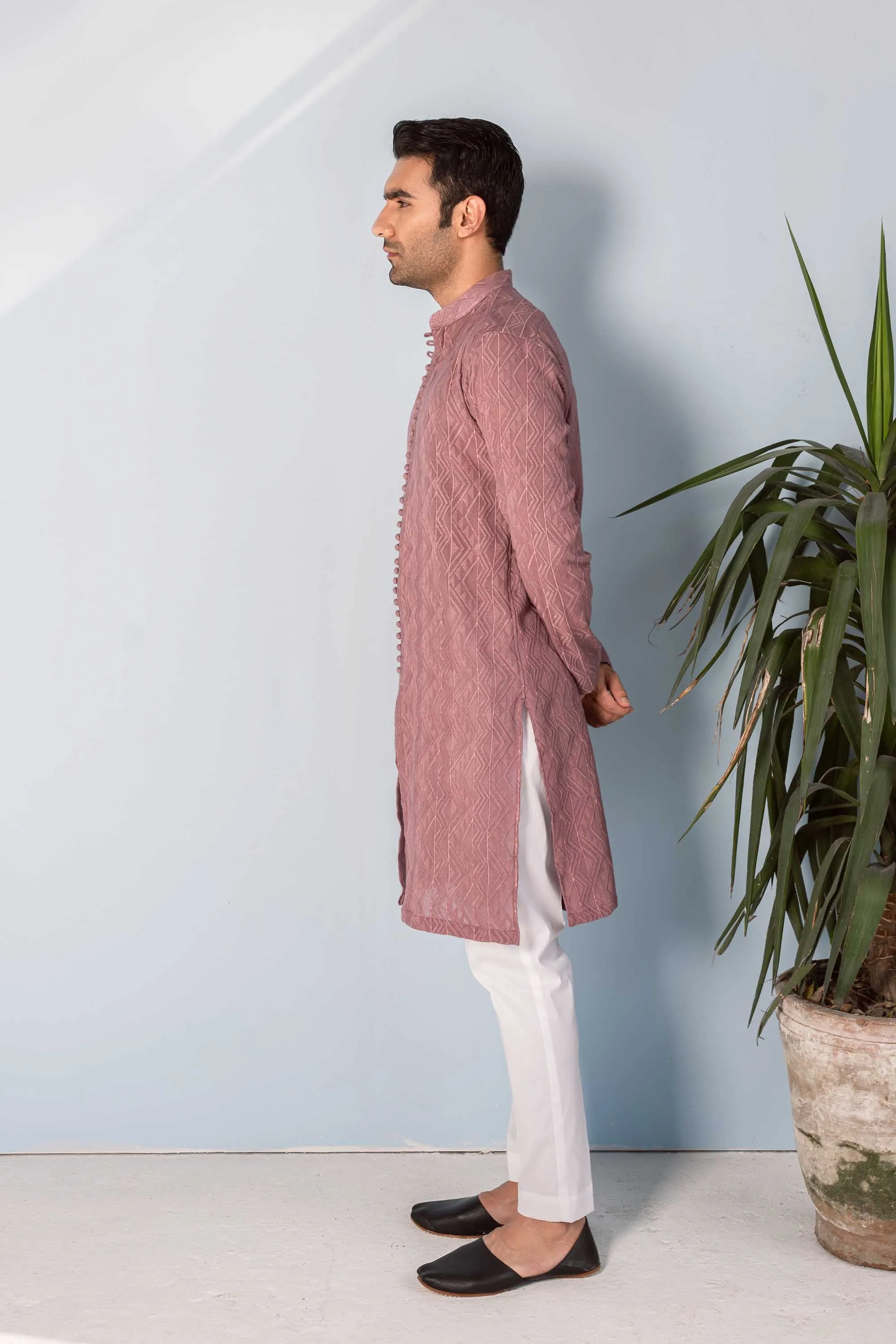 Mauve Embroidered Lawn Cotton Kurta: