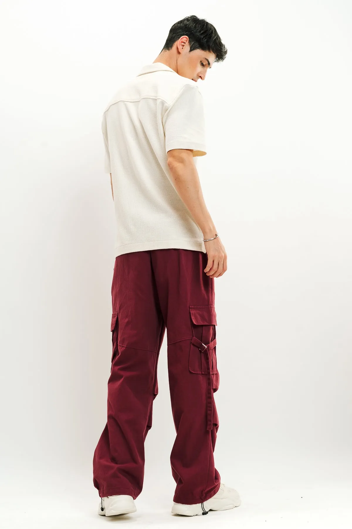 Men's Burgundy Street Style Cargo Pant