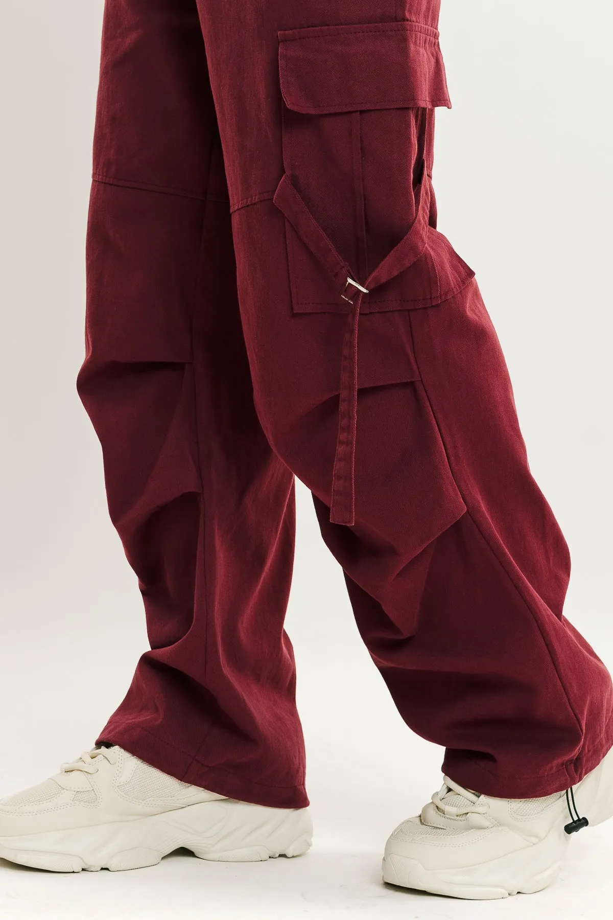 Men's Burgundy Street Style Cargo Pant