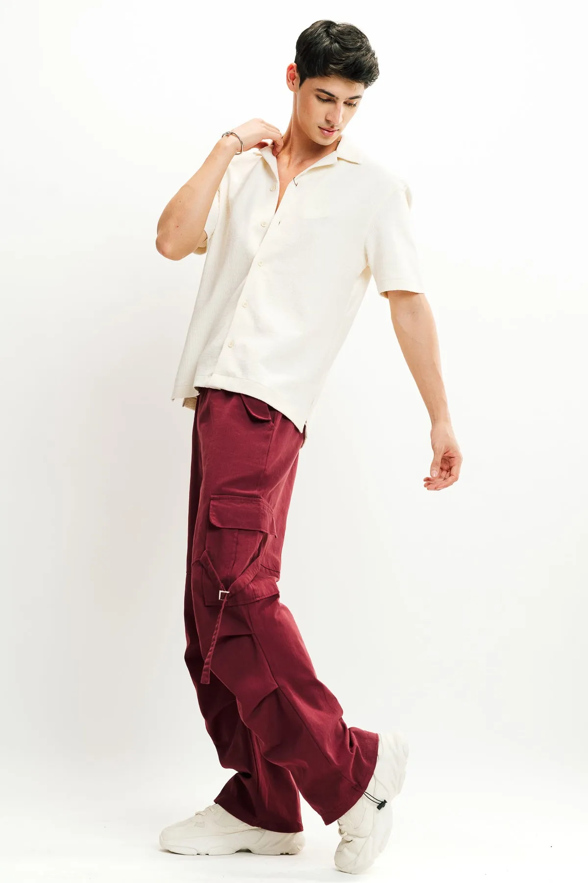 Men's Burgundy Street Style Cargo Pant