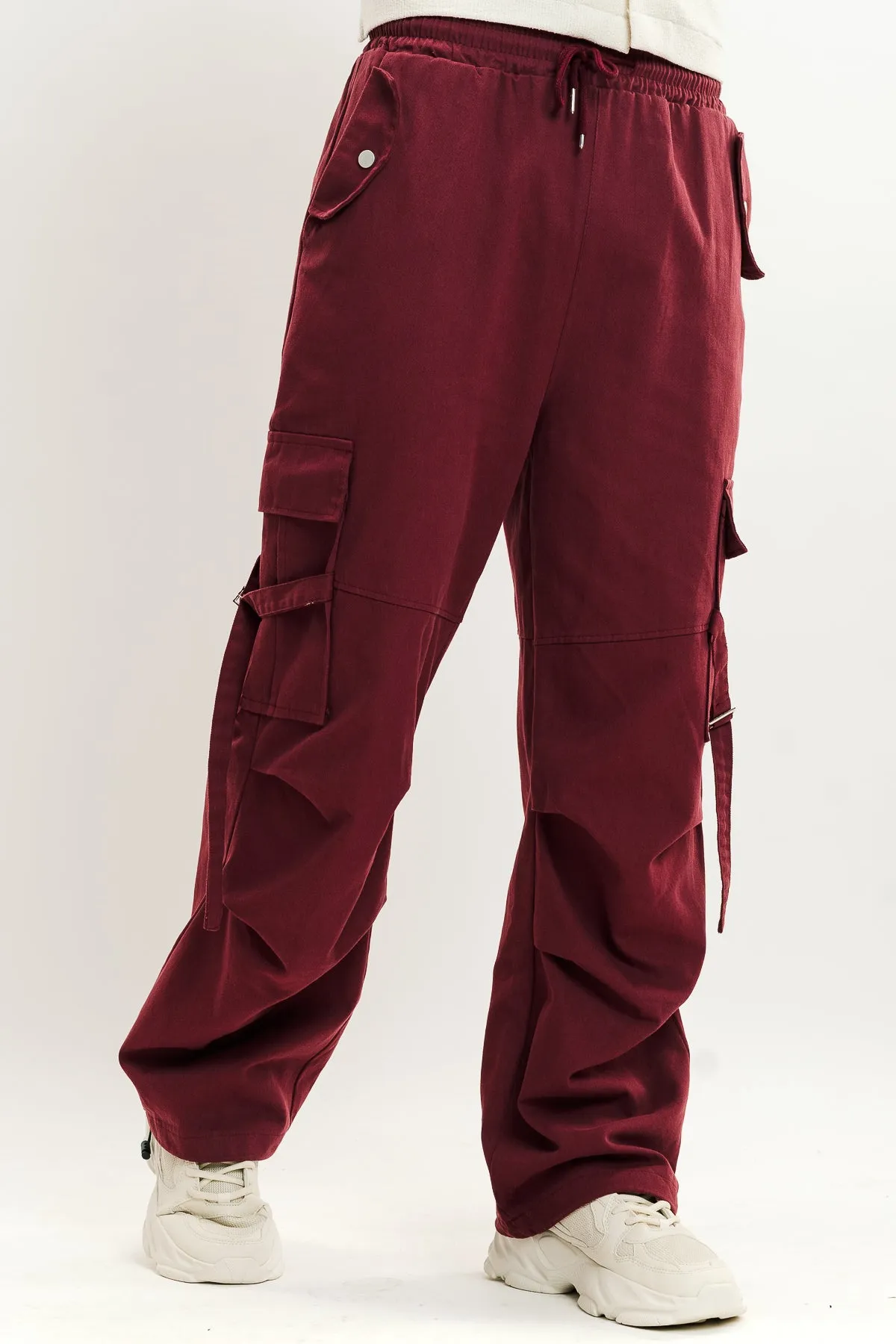 Men's Burgundy Street Style Cargo Pant