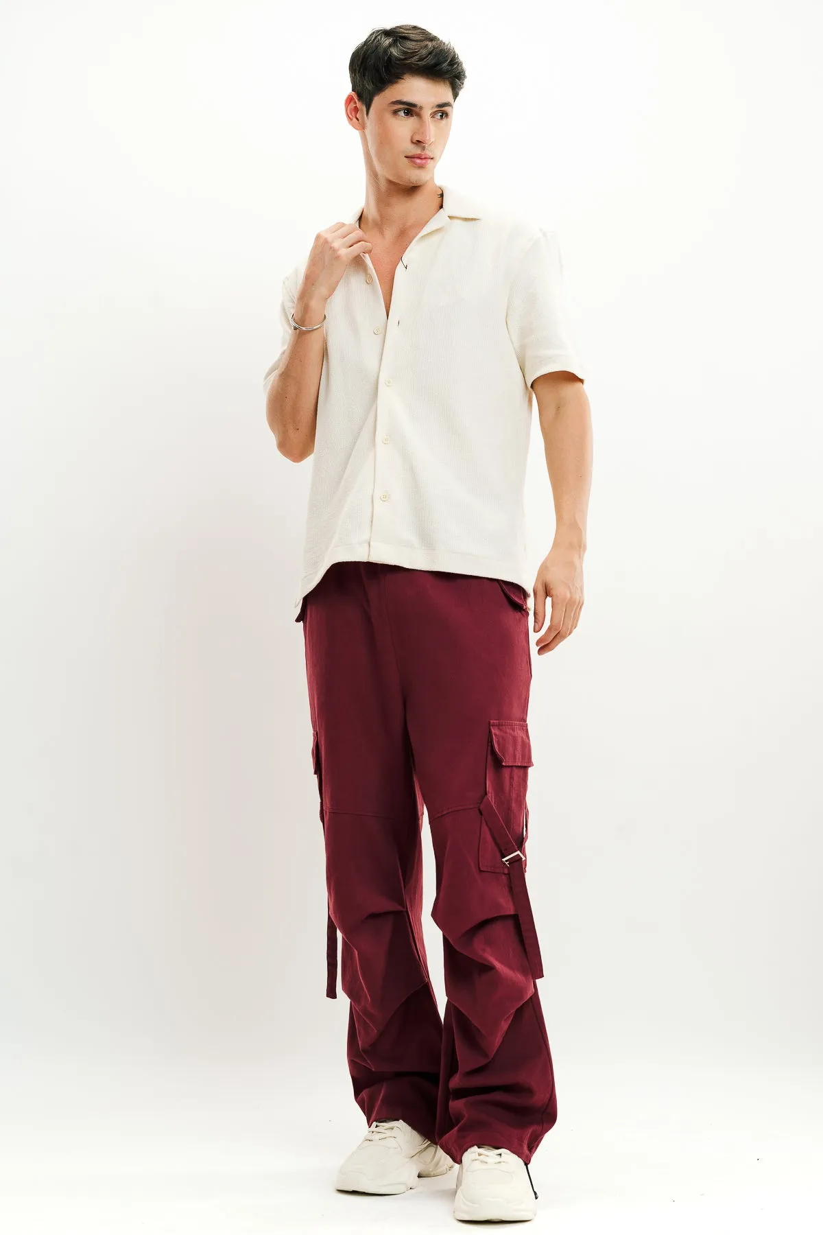 Men's Burgundy Street Style Cargo Pant