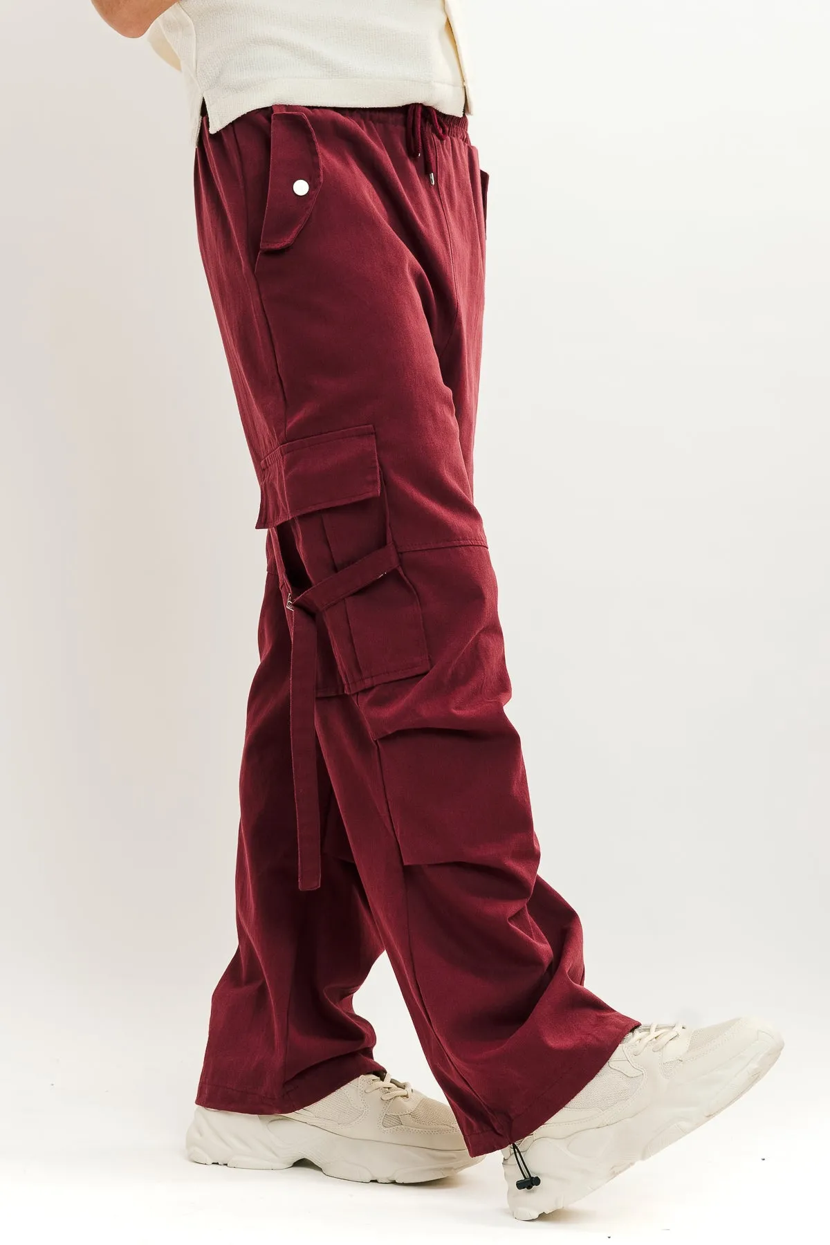 Men's Burgundy Street Style Cargo Pant