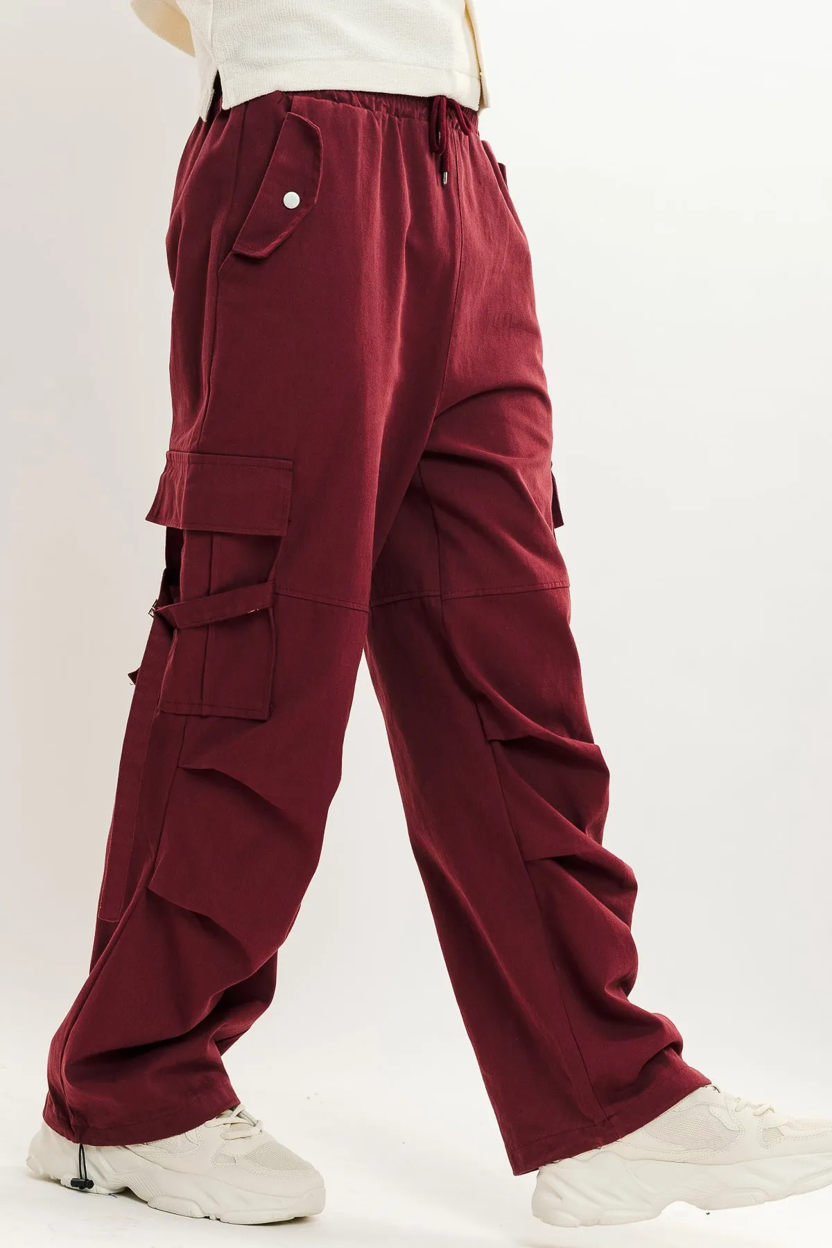 Men's Burgundy Street Style Cargo Pant