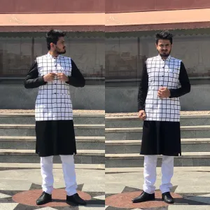 Menswear Monochrome with Checks Waist Coat
