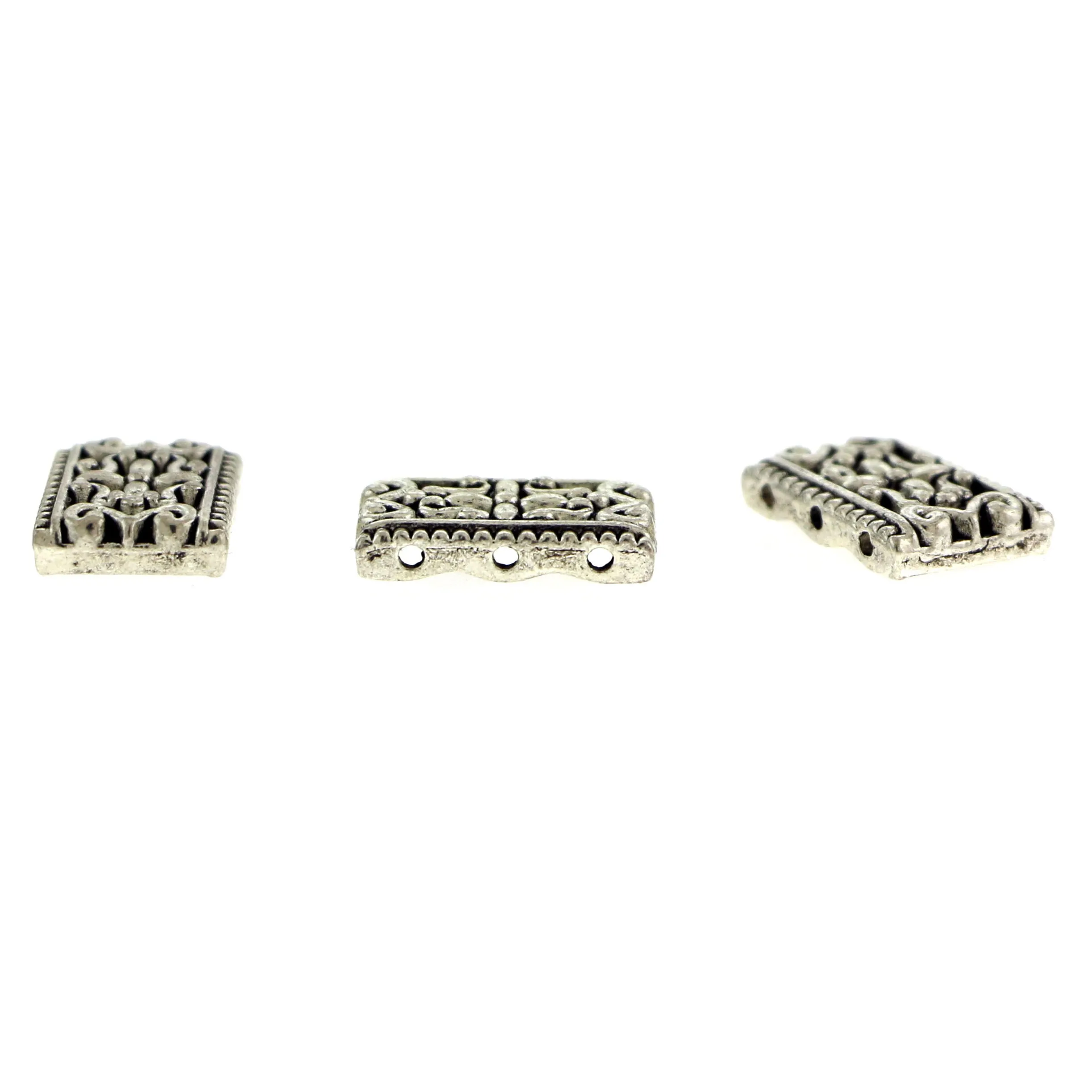 Metal Spacer Pewter 3 Hole Rectangle Design SPMT16