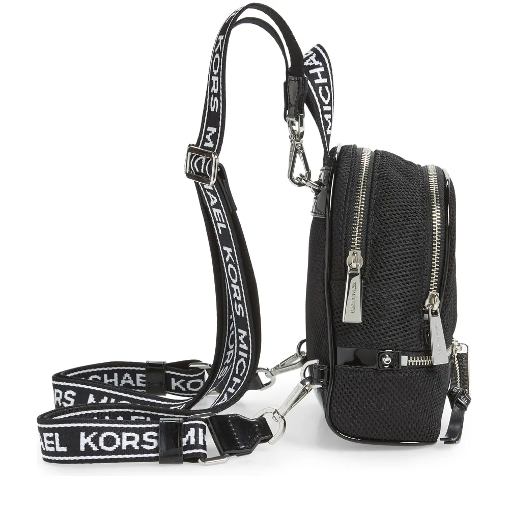 Michael Kors Rhea Zip Logo Convertible Messenger Backpack Bag- Black- Optic White