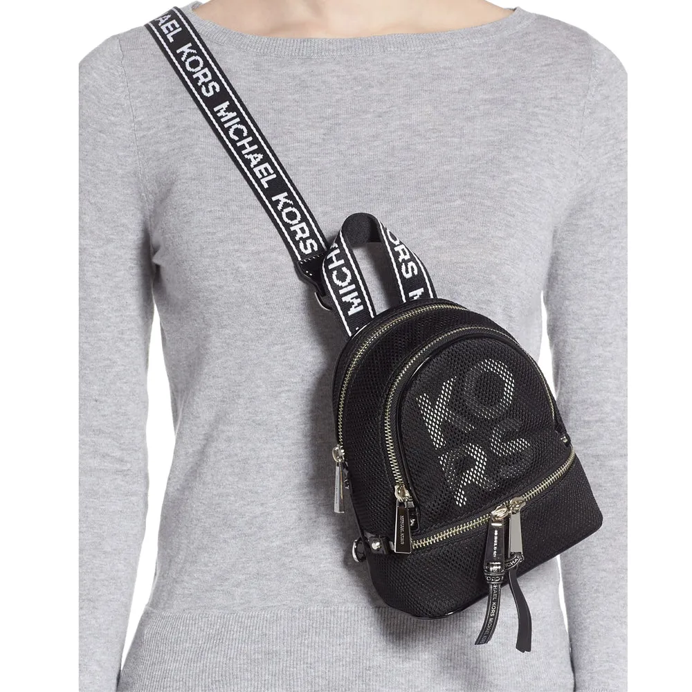Michael Kors Rhea Zip Logo Convertible Messenger Backpack Bag- Black- Optic White