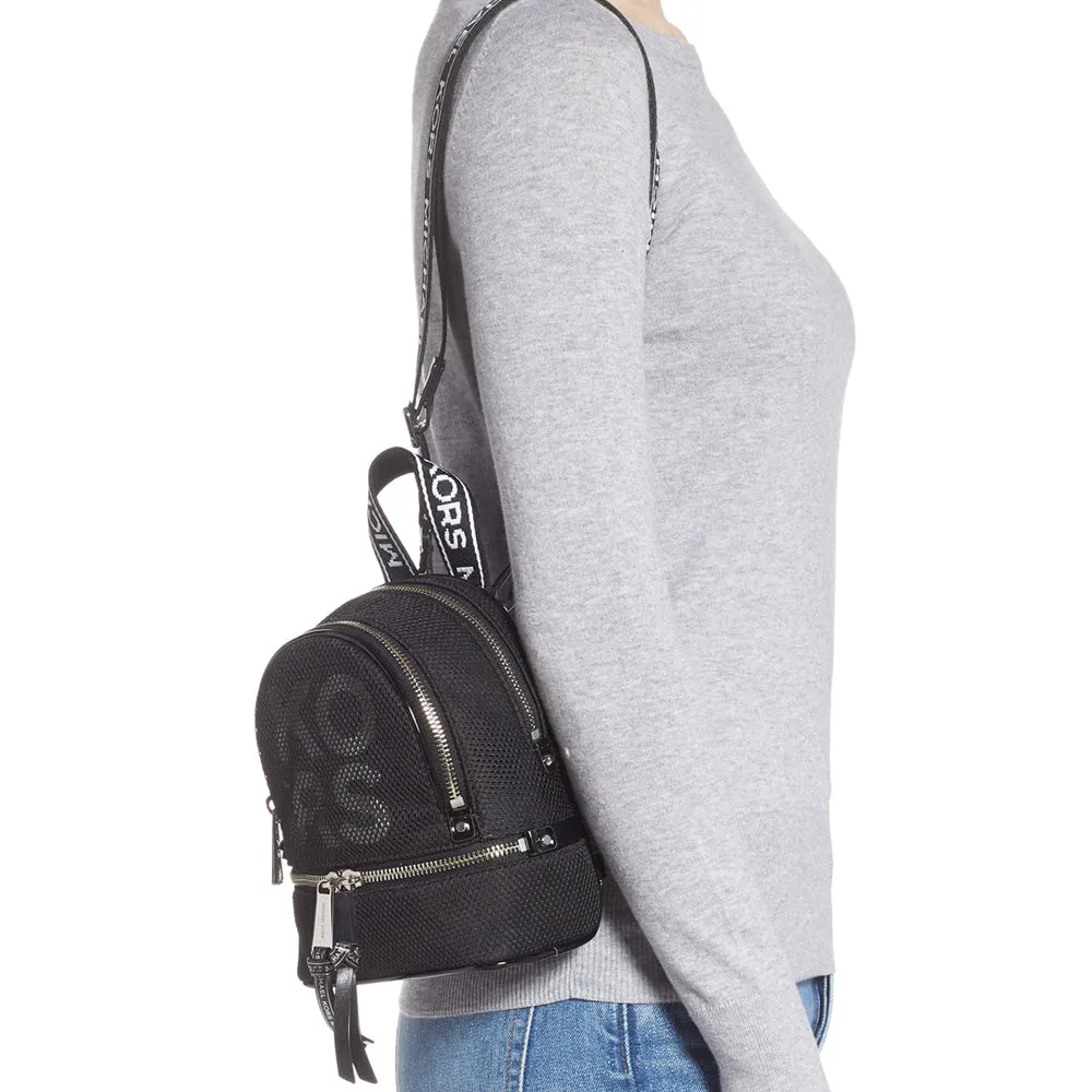 Michael Kors Rhea Zip Logo Convertible Messenger Backpack Bag- Black- Optic White