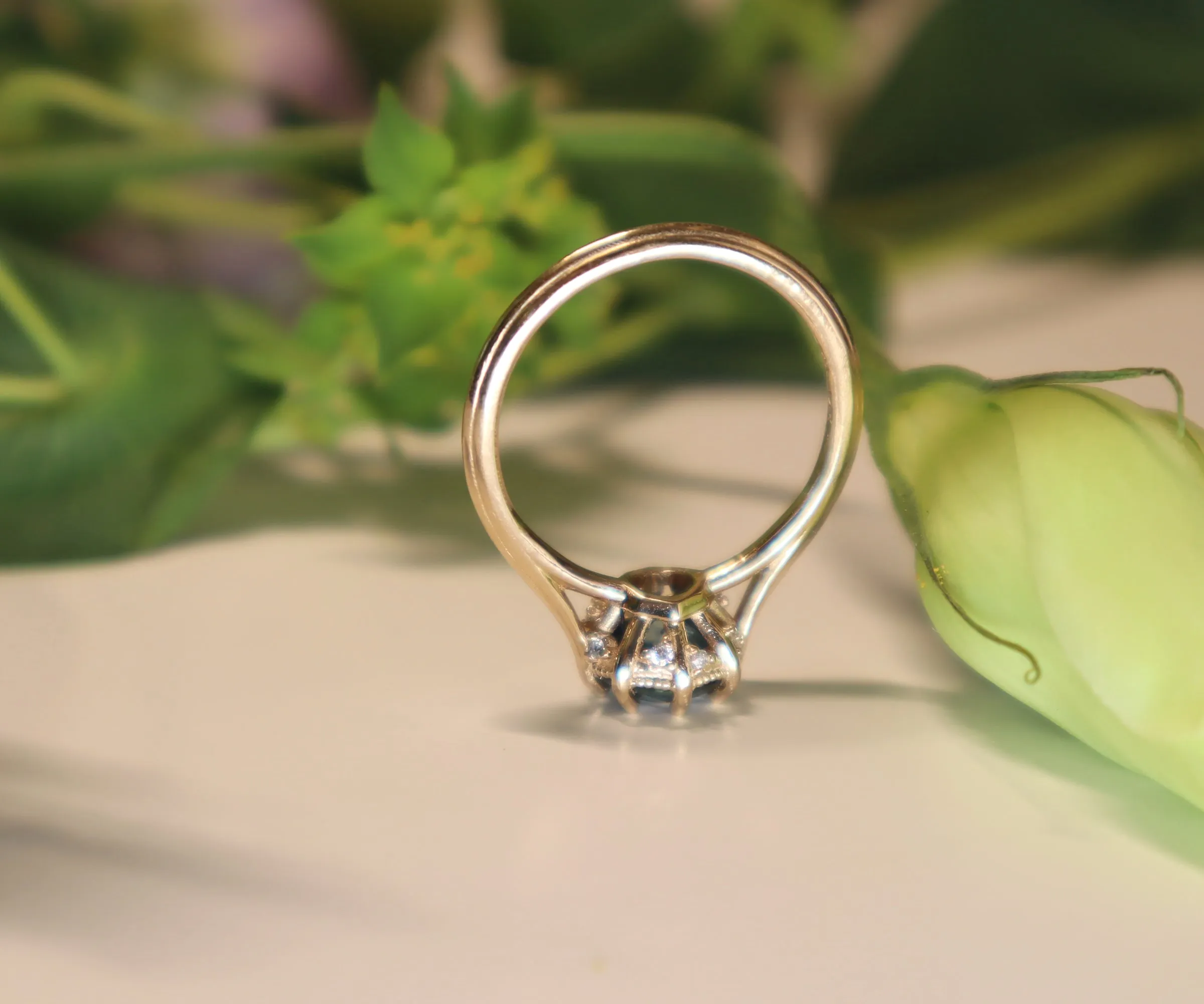 Mina Solitaire Ring with Blue Montana Sapphire and Diamond in Gold