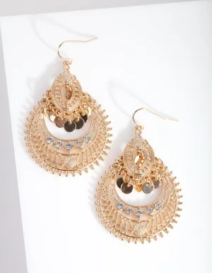 Mini Gold Diamante Disc Bohemian Earrings
