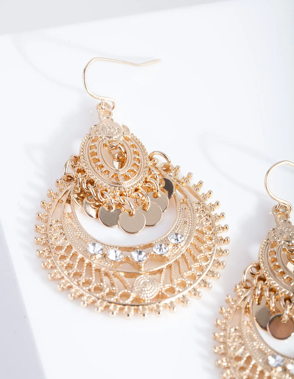 Mini Gold Diamante Disc Bohemian Earrings