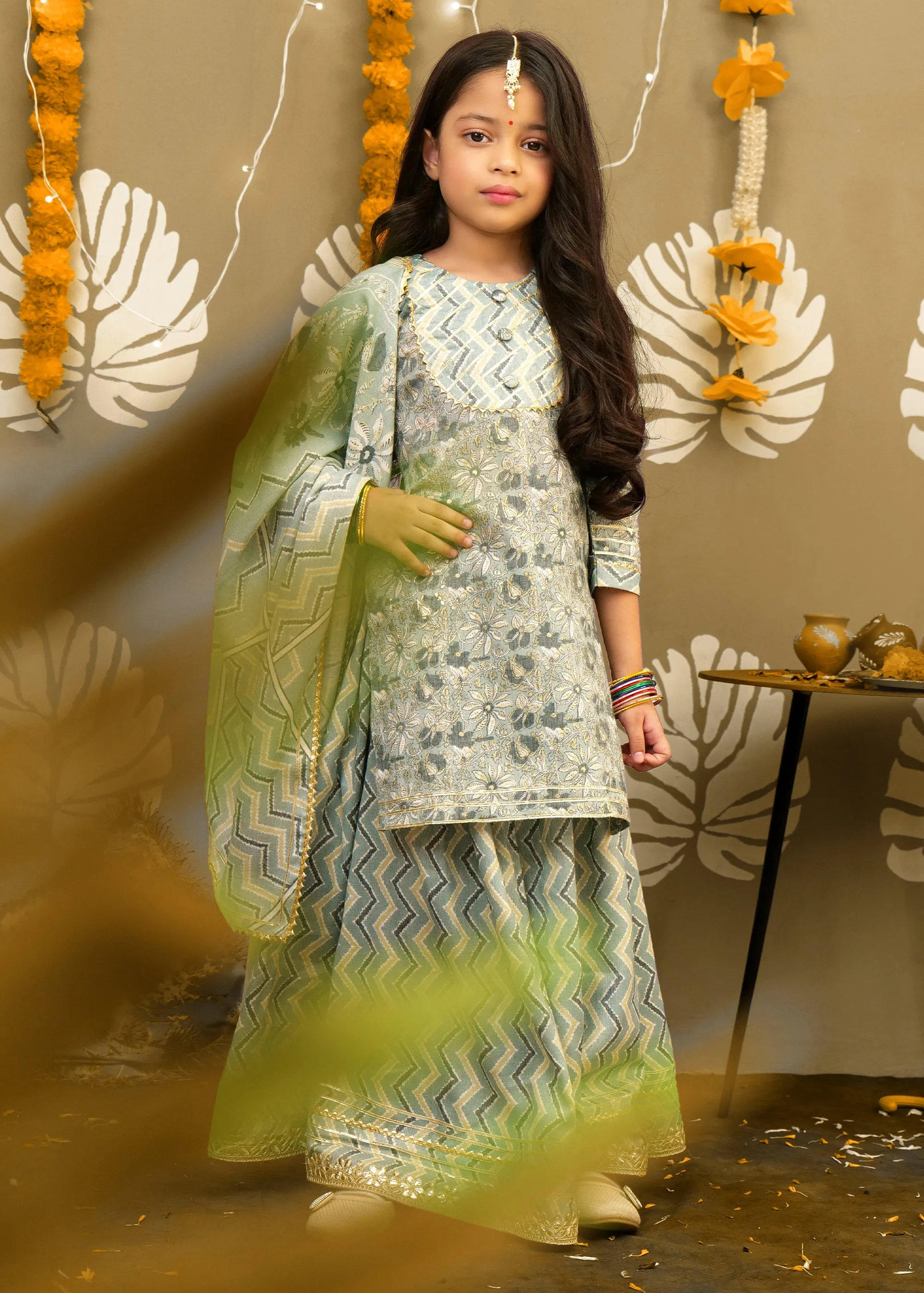 Mint Green Cotton Lacework Lehenga Set