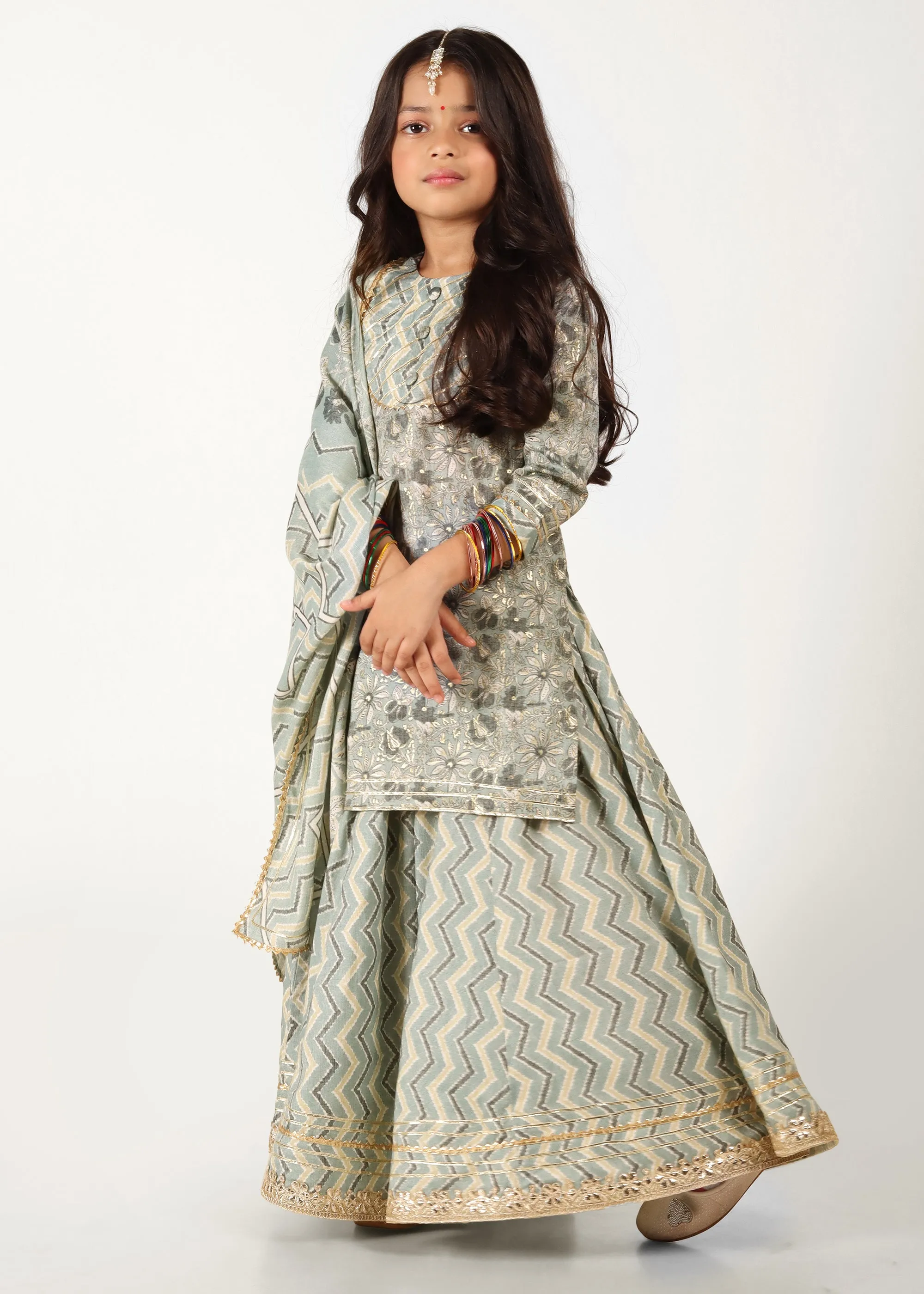 Mint Green Cotton Lacework Lehenga Set