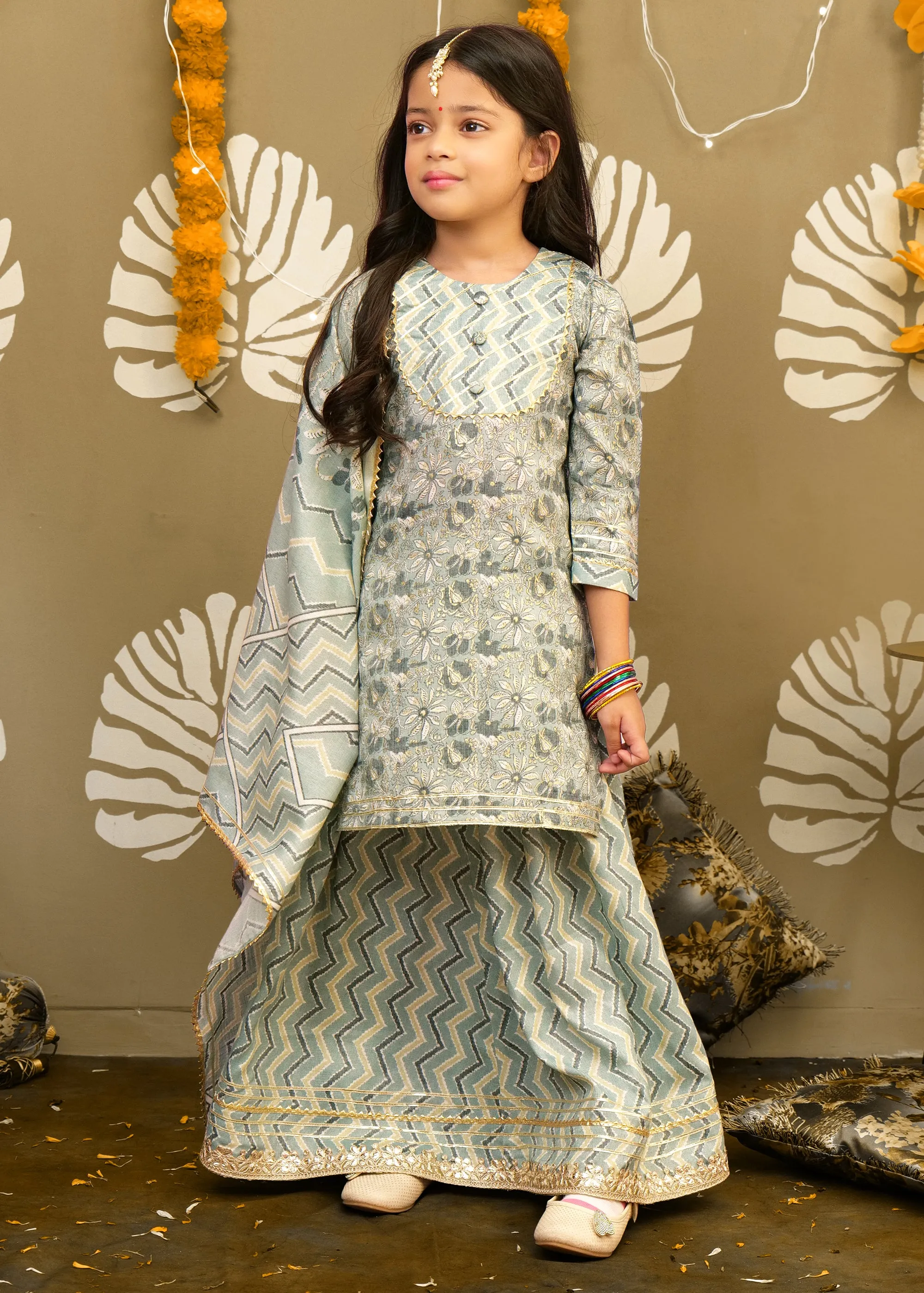 Mint Green Cotton Lacework Lehenga Set
