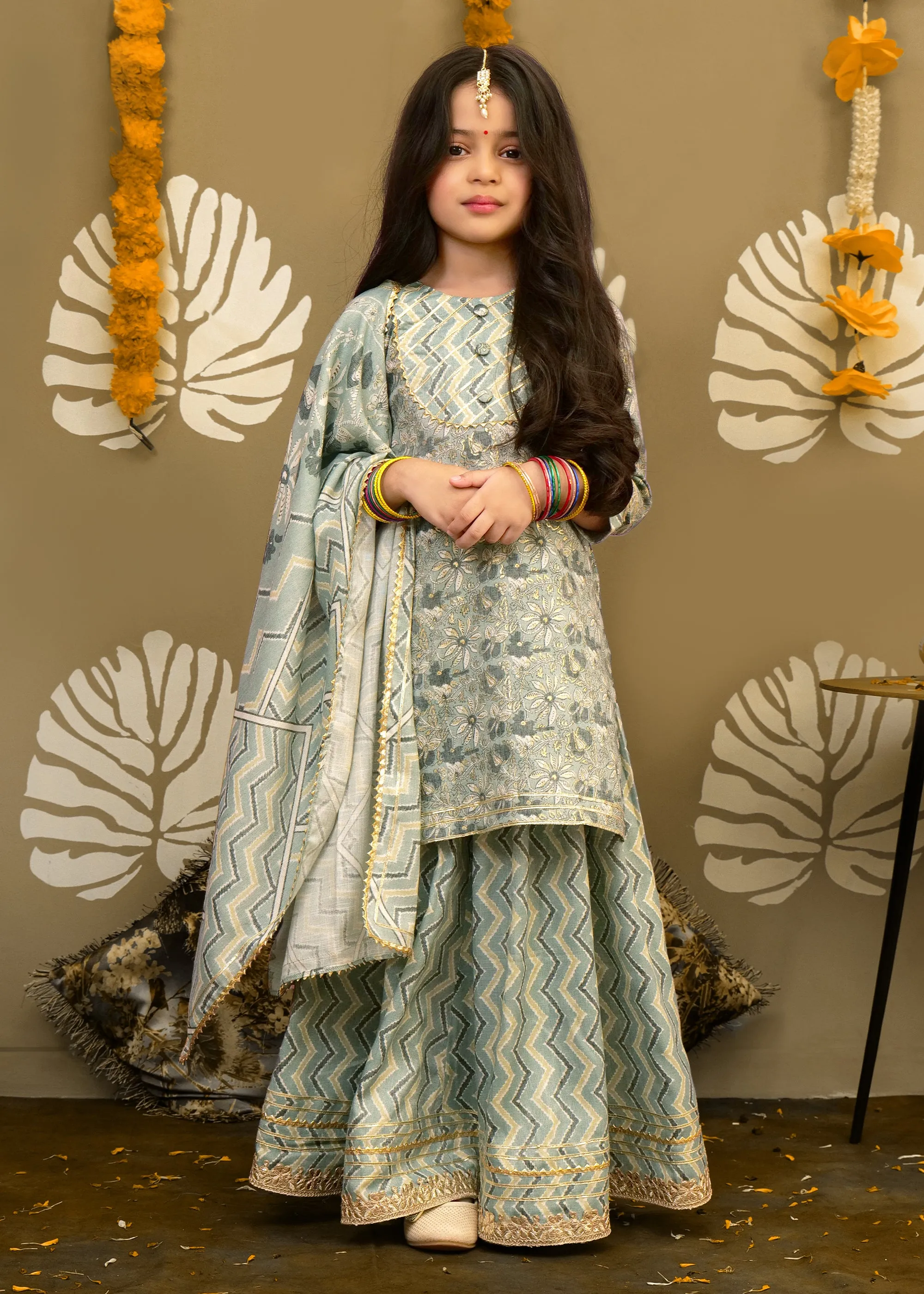 Mint Green Cotton Lacework Lehenga Set
