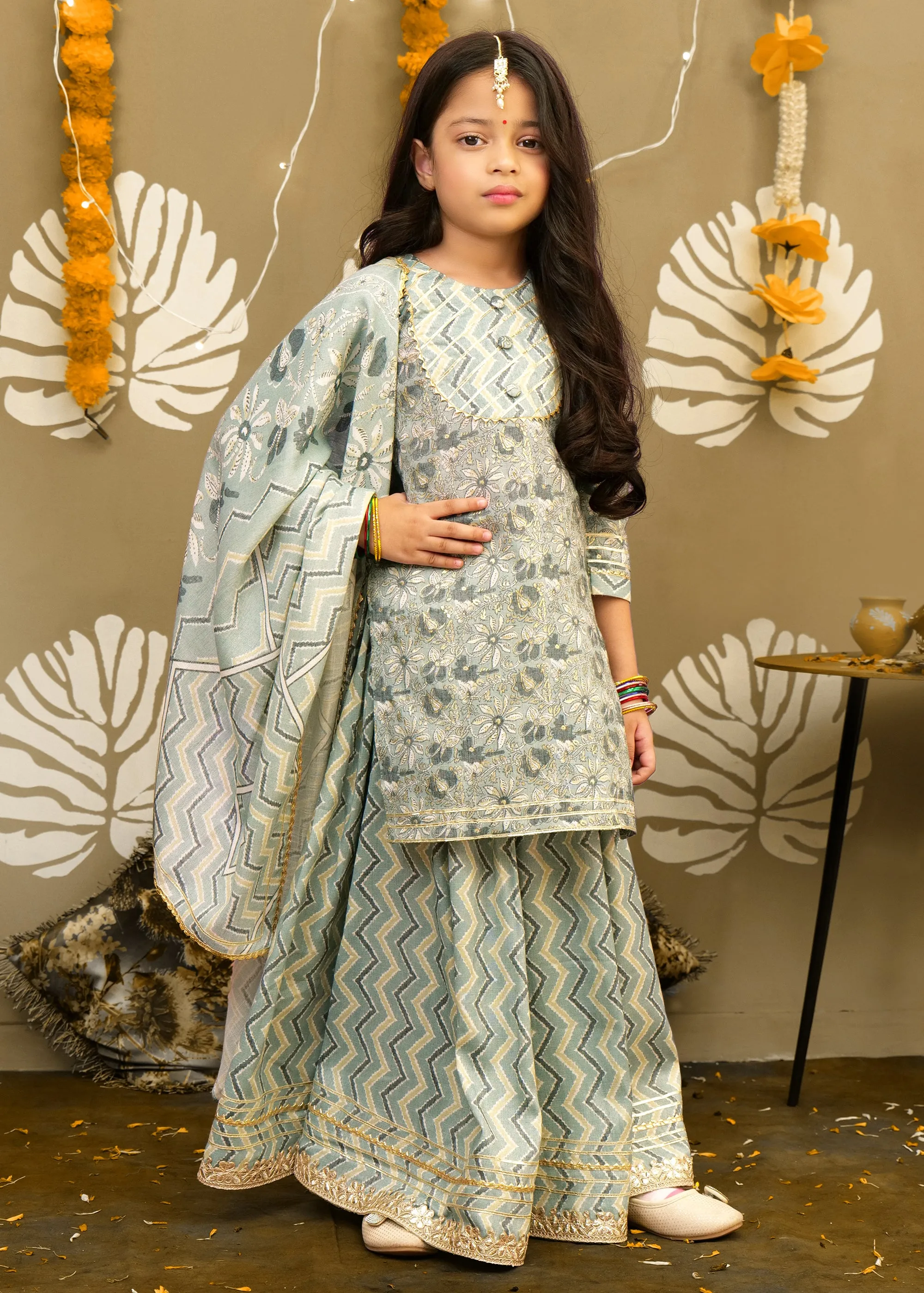 Mint Green Cotton Lacework Lehenga Set