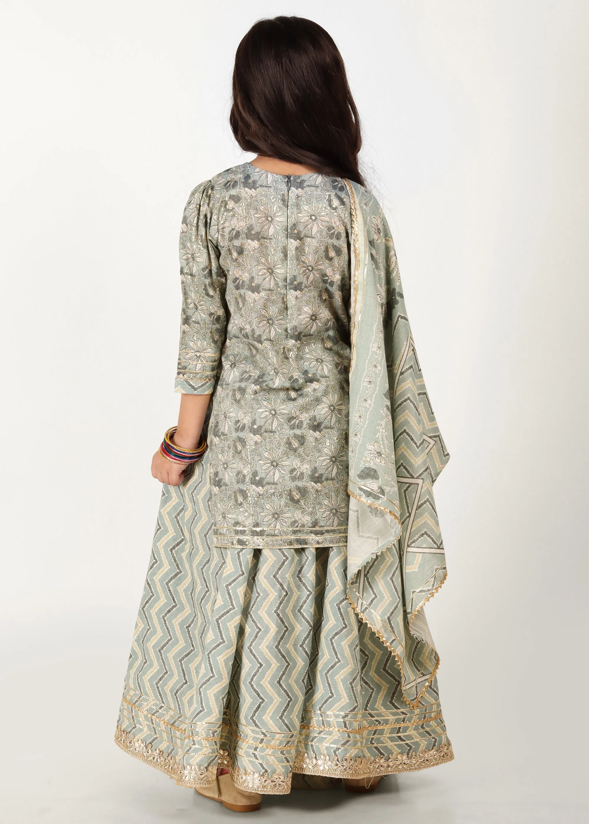 Mint Green Cotton Lacework Lehenga Set