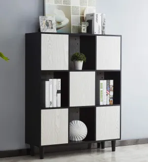 Mixcept Wooden Bookcase 47" High Storage Cabinet with 4 Solid Wood Legs Display Shelf with 8 Compartments 3 Tier Bookshelf for Home & Office, Black & White