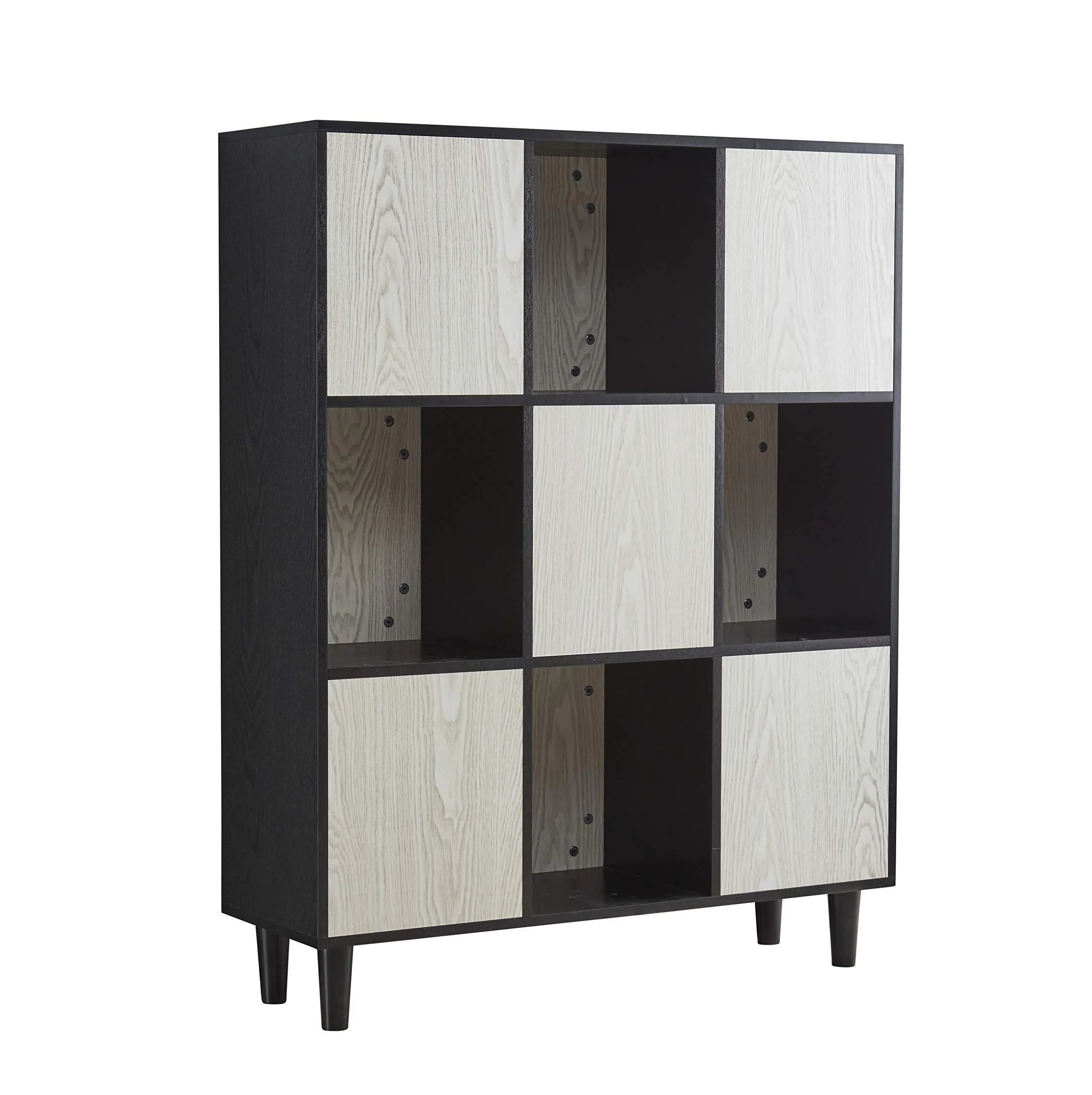 Mixcept Wooden Bookcase 47" High Storage Cabinet with 4 Solid Wood Legs Display Shelf with 8 Compartments 3 Tier Bookshelf for Home & Office, Black & White