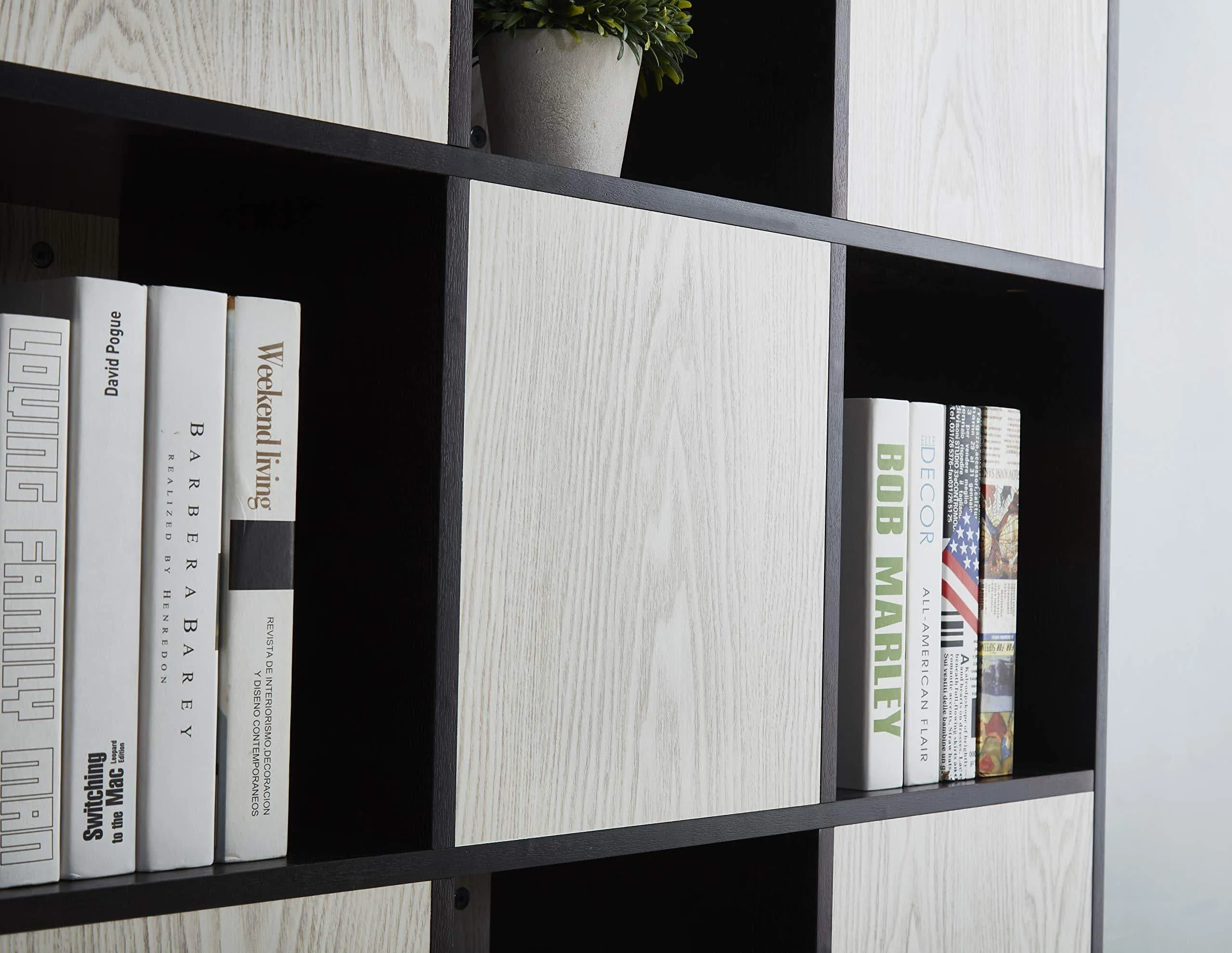 Mixcept Wooden Bookcase 47" High Storage Cabinet with 4 Solid Wood Legs Display Shelf with 8 Compartments 3 Tier Bookshelf for Home & Office, Black & White