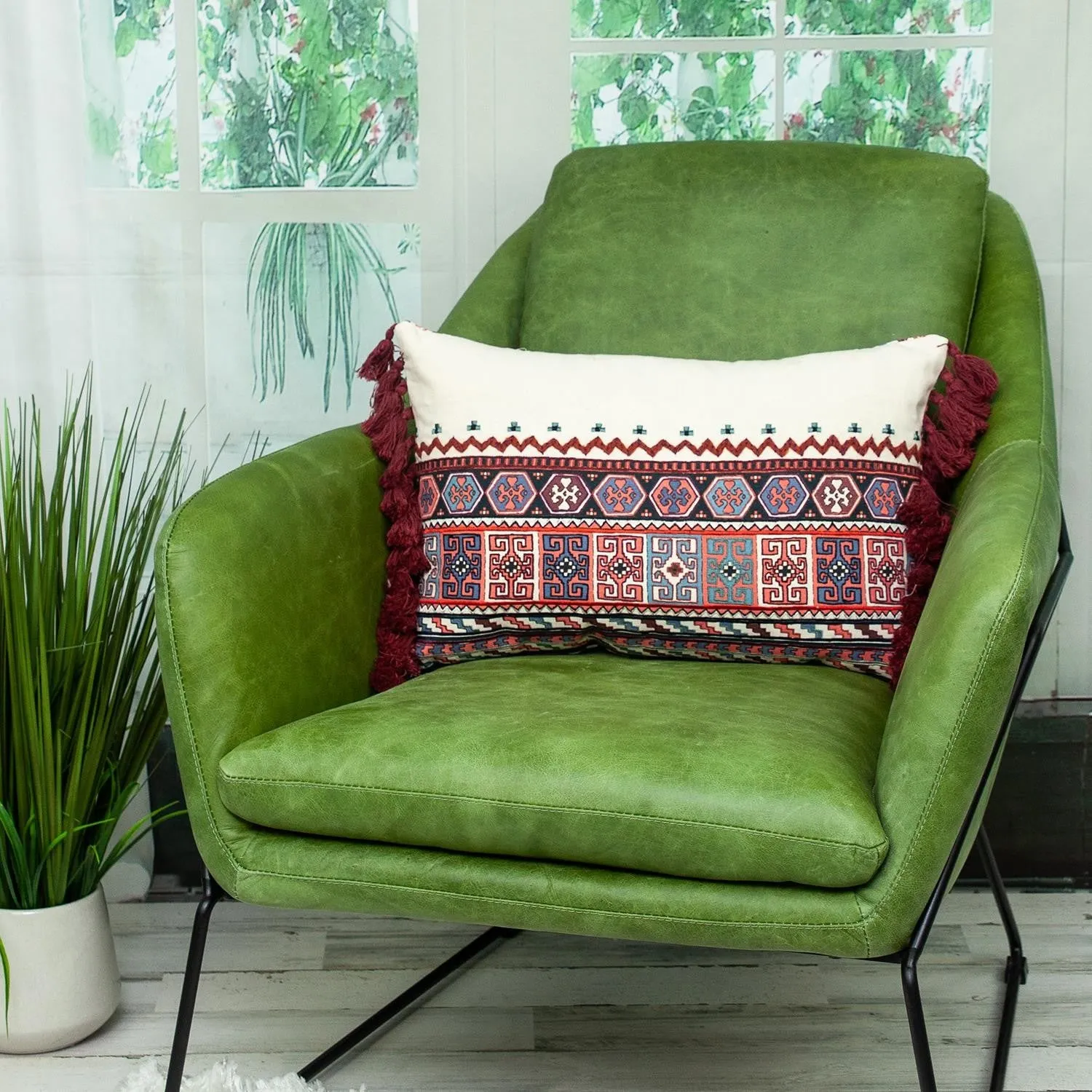 Multicolor Lumbar Throw Pillow with Tassels