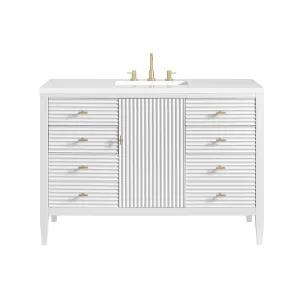 Myrrin 6 Drawers And 1 Door Bathroom Vanity with White Zeus Quartz Top and Undermount Sink - Free Standing - 48" Wood/Bright White