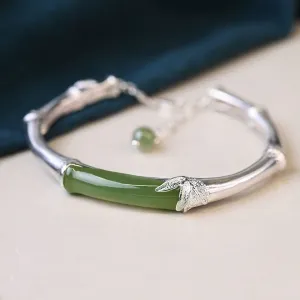 Natural Hetian Jade Bracelet S925 Sterling Ethnic Jewelry Fr Women