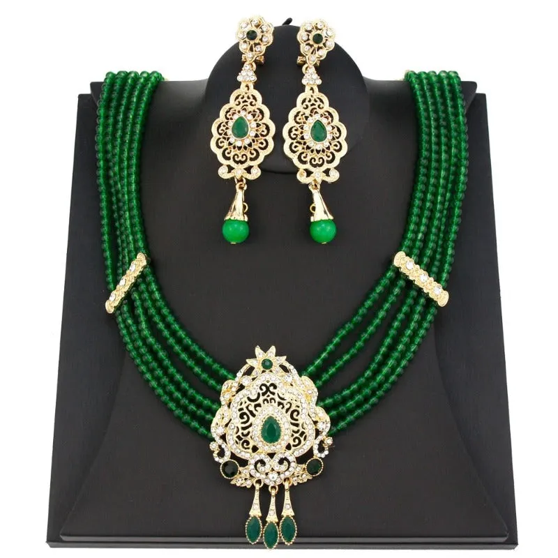 Natural Stone Beaded Necklace Drop Earring Wedding Jewelry Set
