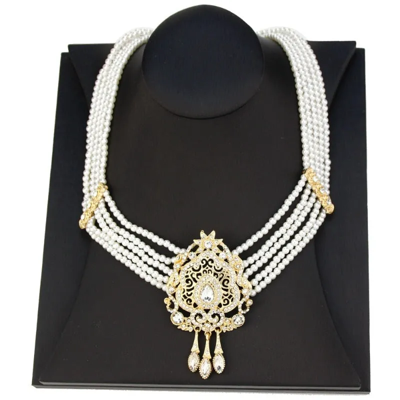Natural Stone Beaded Necklace Drop Earring Wedding Jewelry Set