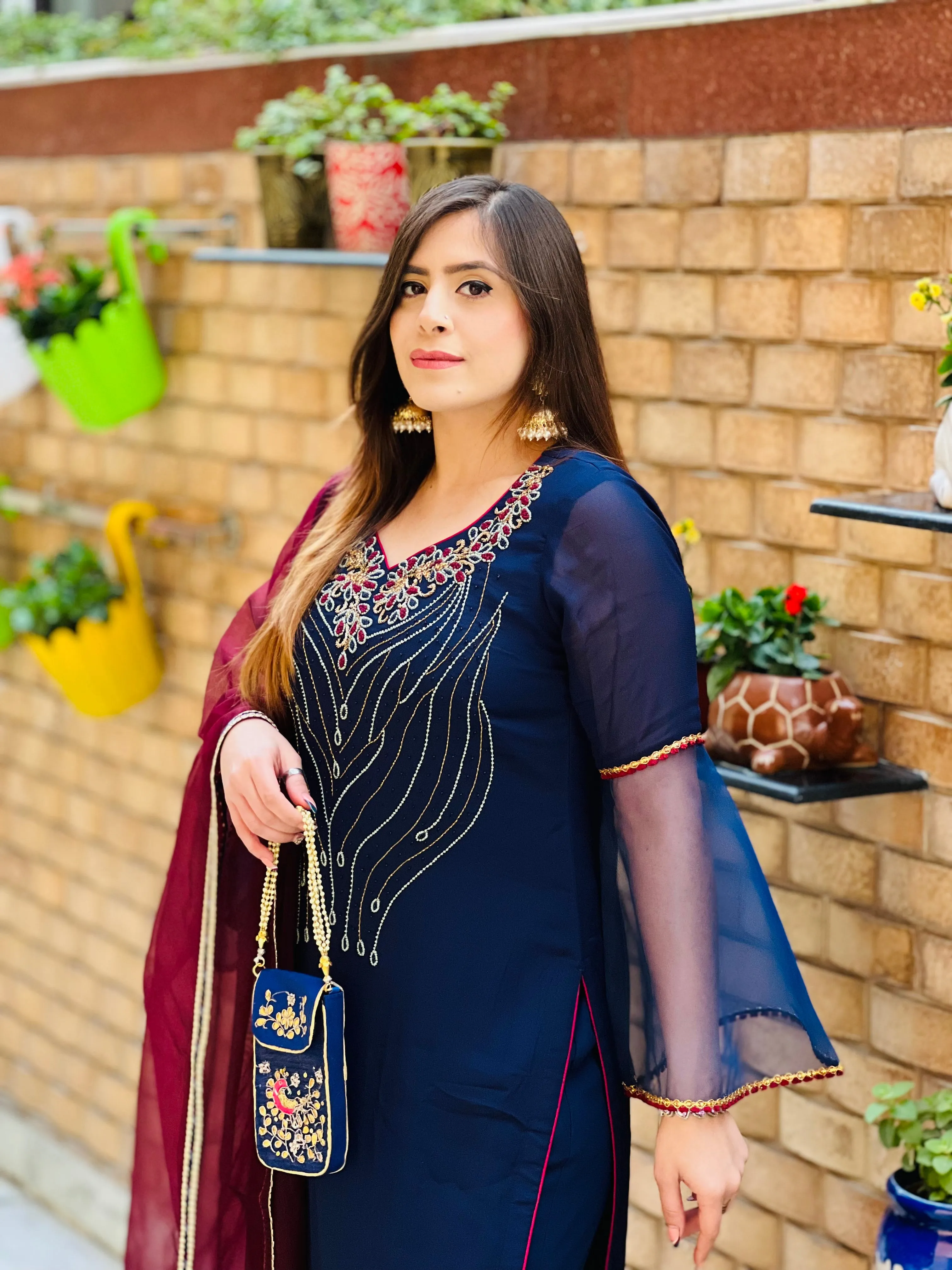 Navy Blue Embroidered Suit