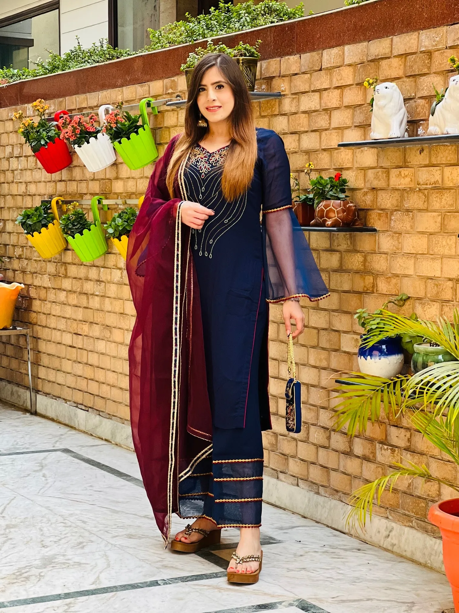 Navy Blue Embroidered Suit