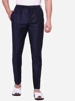 Navy Blue Solid Cotton Silk Blend Aligarhi Pajama