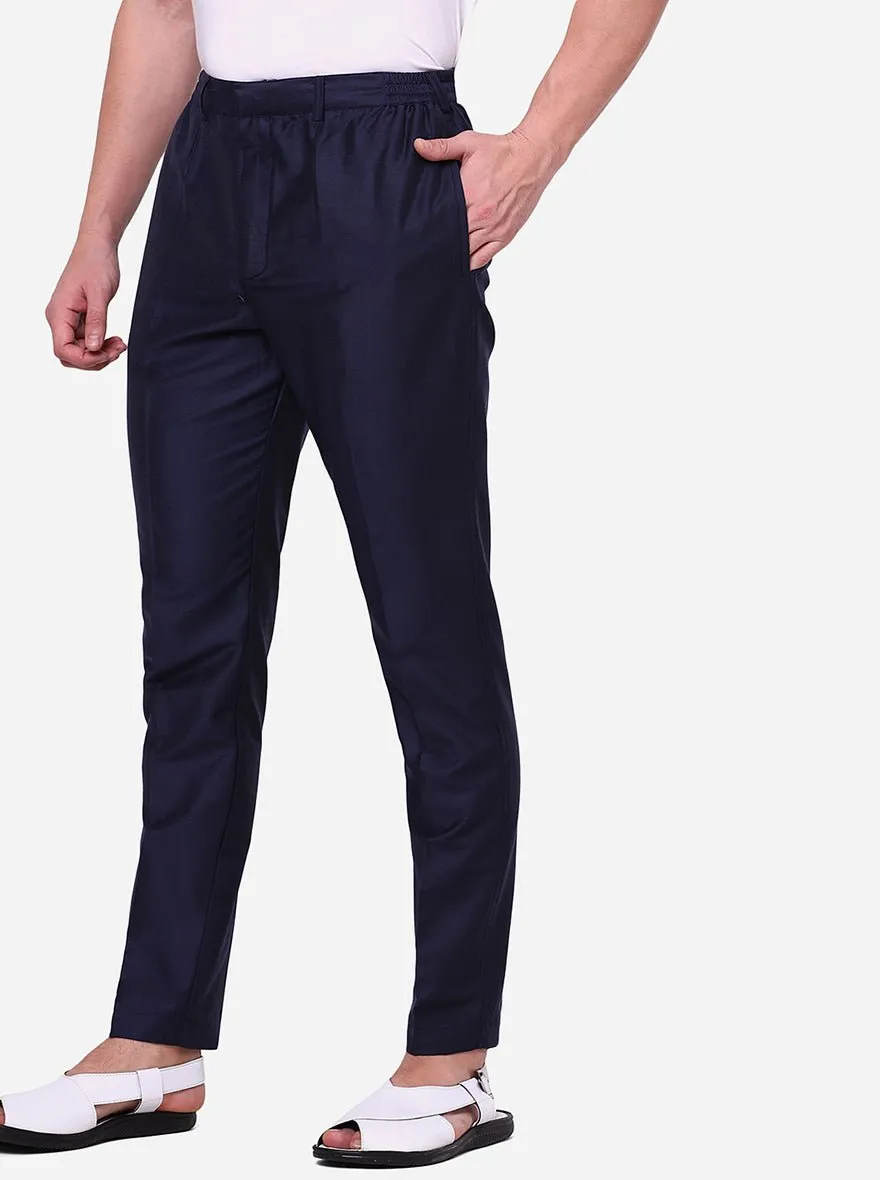 Navy Blue Solid Cotton Silk Blend Aligarhi Pajama