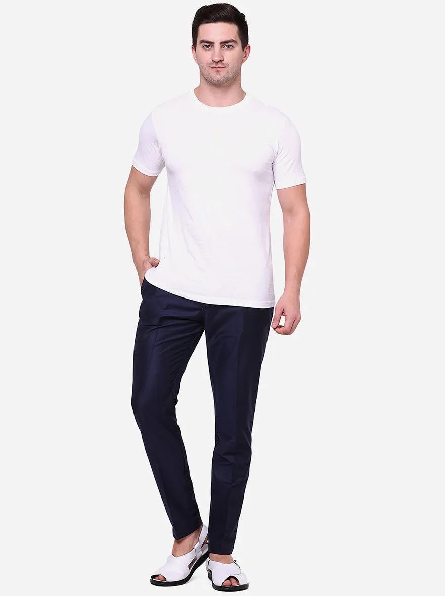Navy Blue Solid Cotton Silk Blend Aligarhi Pajama