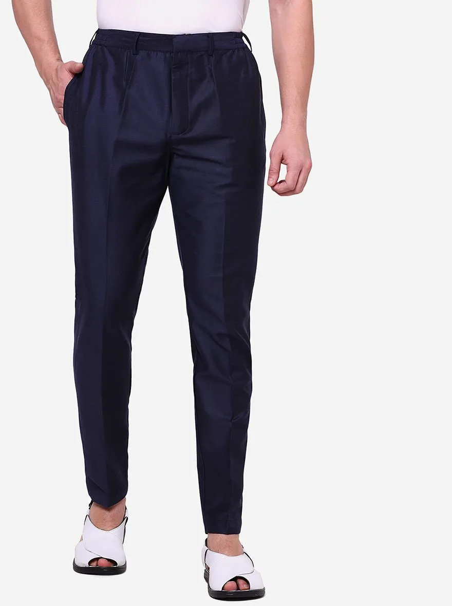 Navy Blue Solid Cotton Silk Blend Aligarhi Pajama