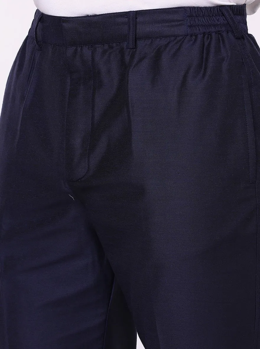 Navy Blue Solid Cotton Silk Blend Aligarhi Pajama