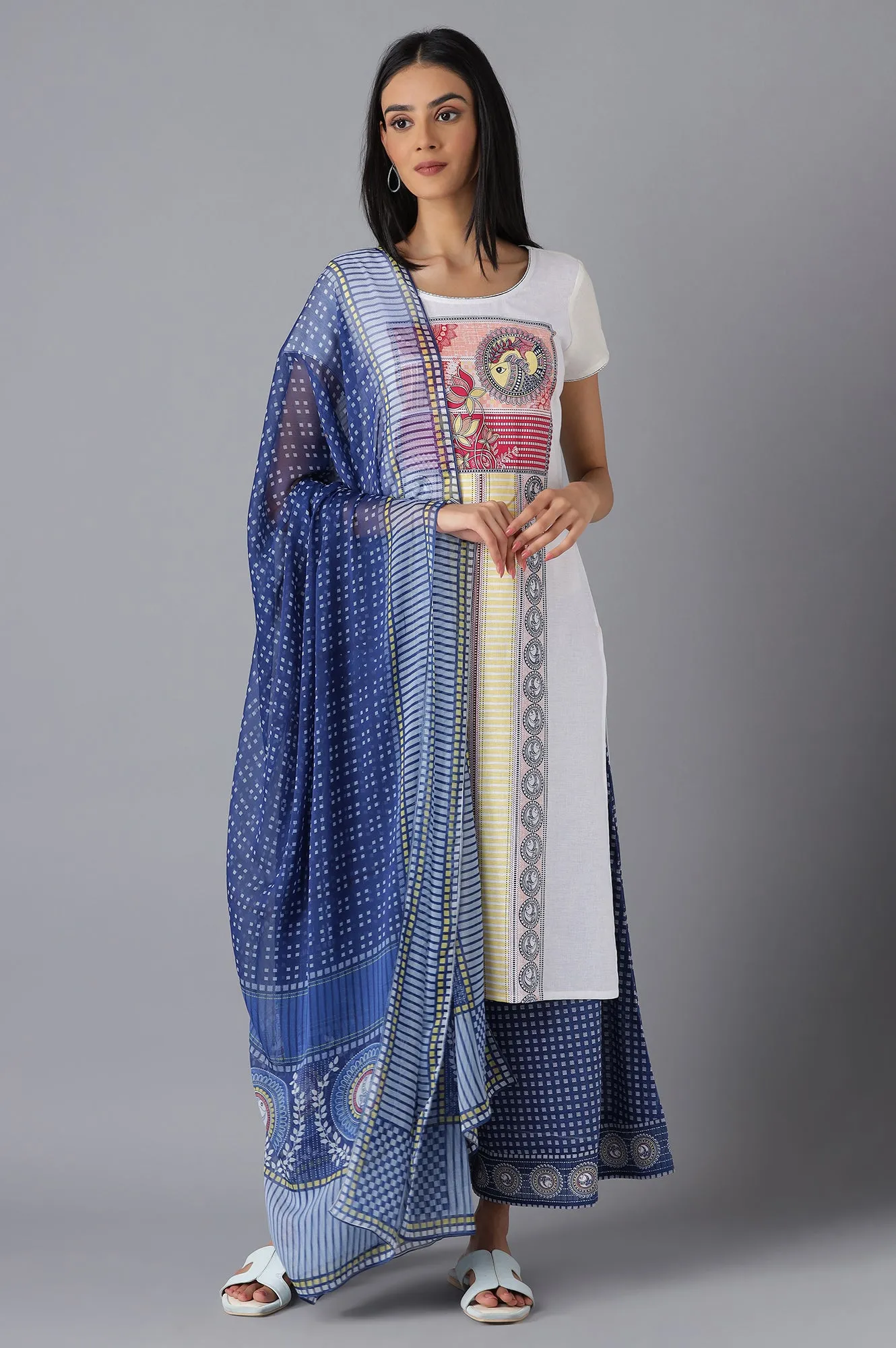 Navy Printed Chiffon Dupatta