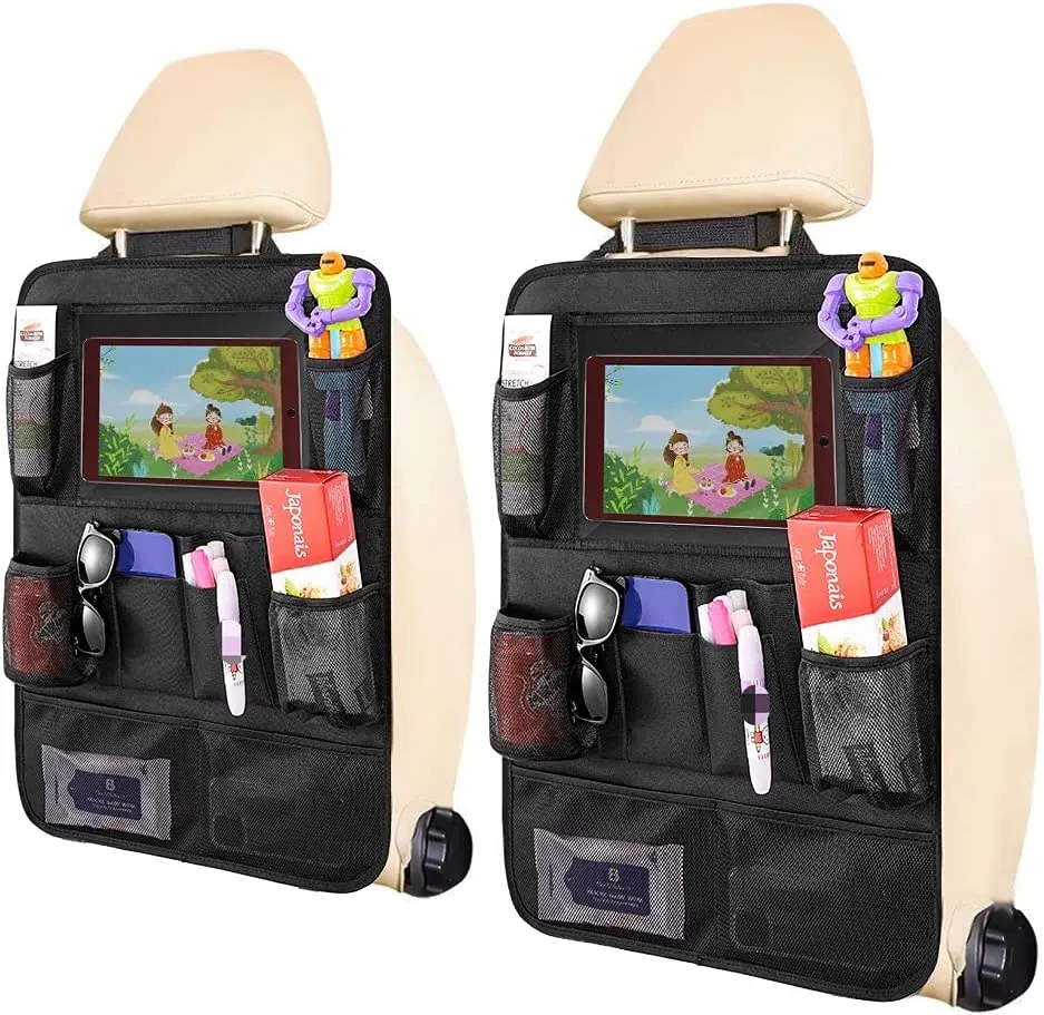 NEW Car BackSeat Organizer, 2 Pack for Kids Car Organizer Kick Mats with 10" Touch Screen Tablet Holder 11 Storage Pockets Car Back Seat Protectors Backseat Child Kick Guard Seat Saver