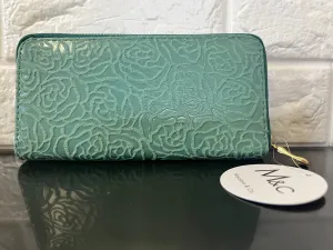 New Marciano & Co. Zippered Wallet with 16 card compartment, zippered interior pocket and fits smartphones including Plus sized ones zipped inside! EMERALD