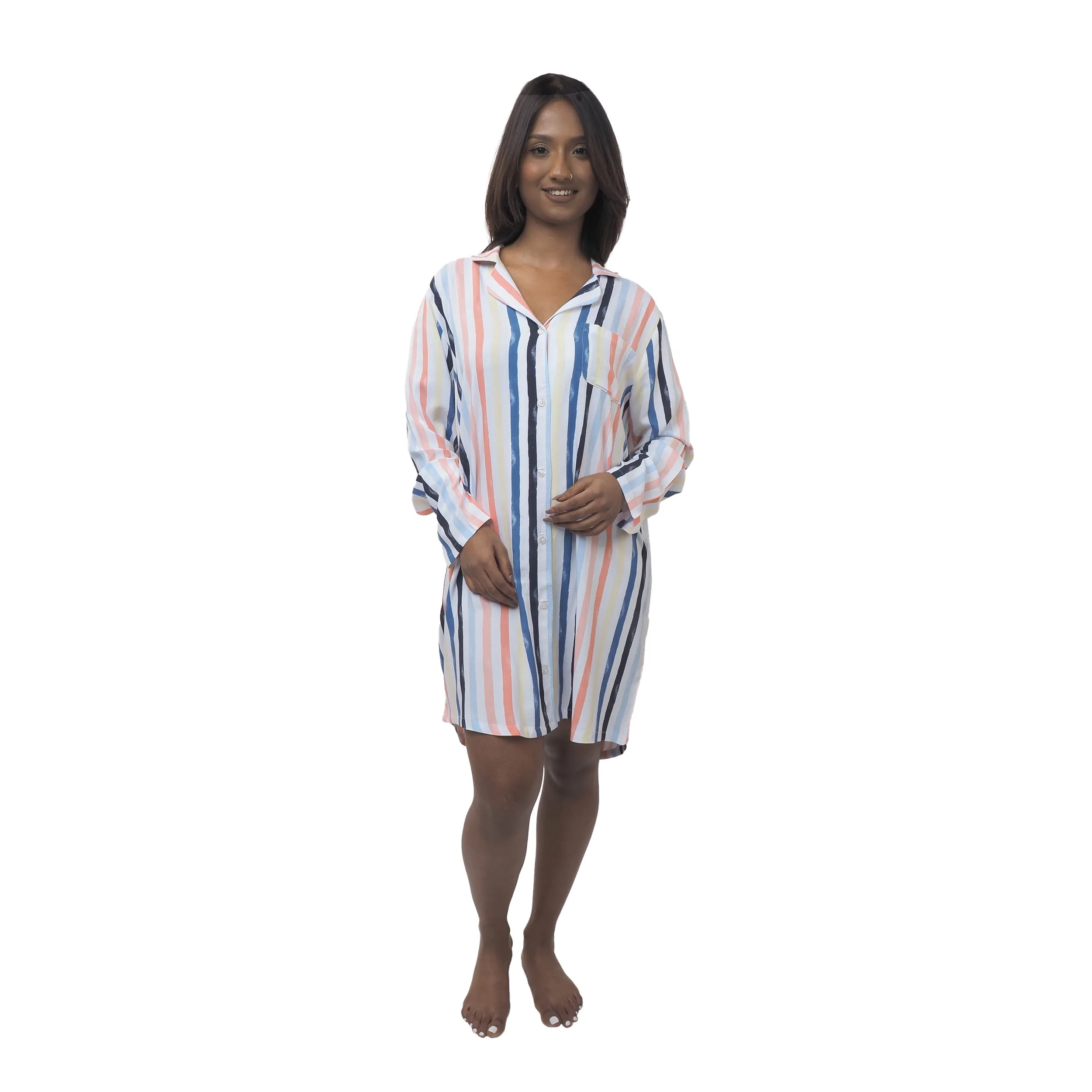 NOTCHED COLLAR NIGHSHIRT