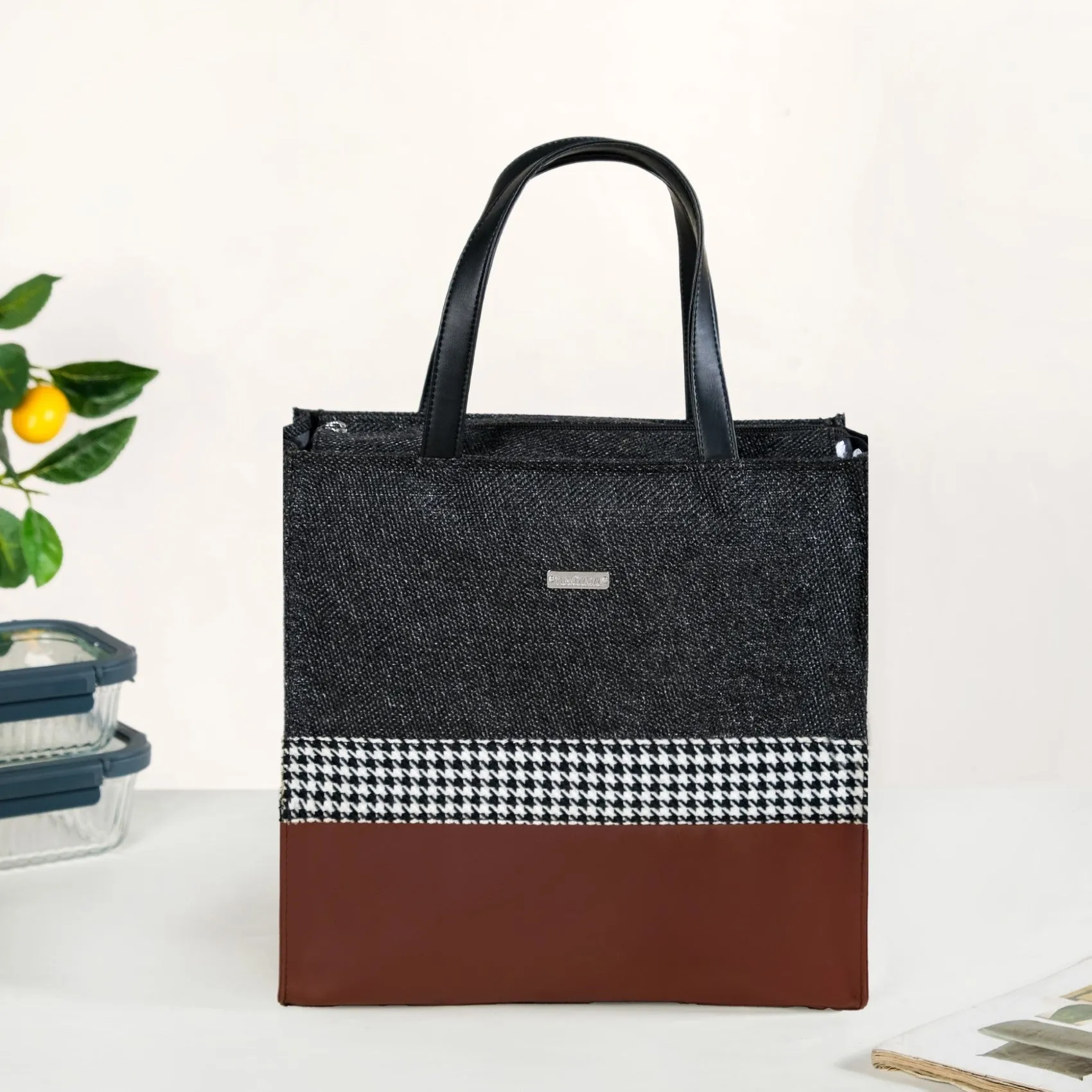 Office Lunch Bag Brown Vegan Leather