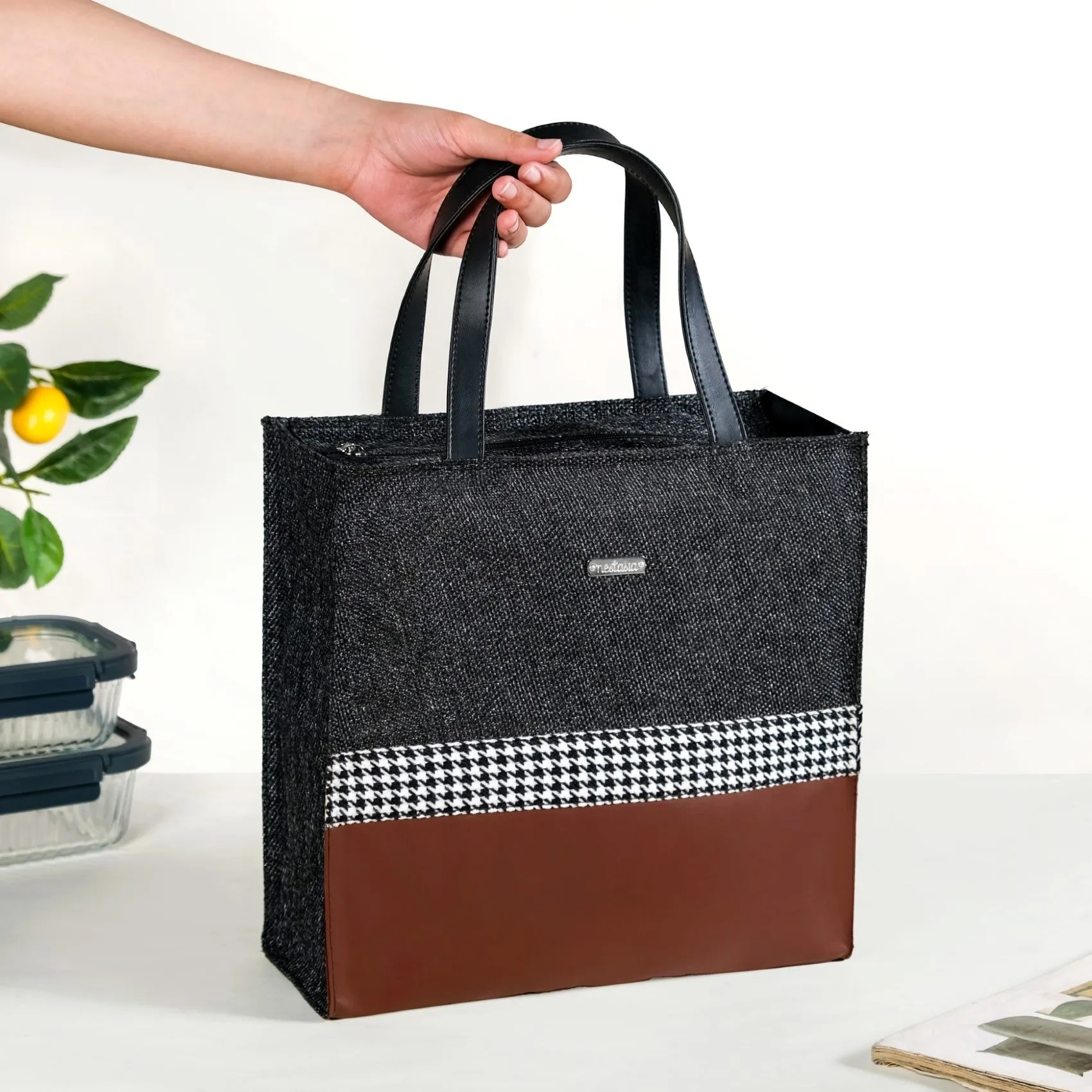 Office Lunch Bag Brown Vegan Leather